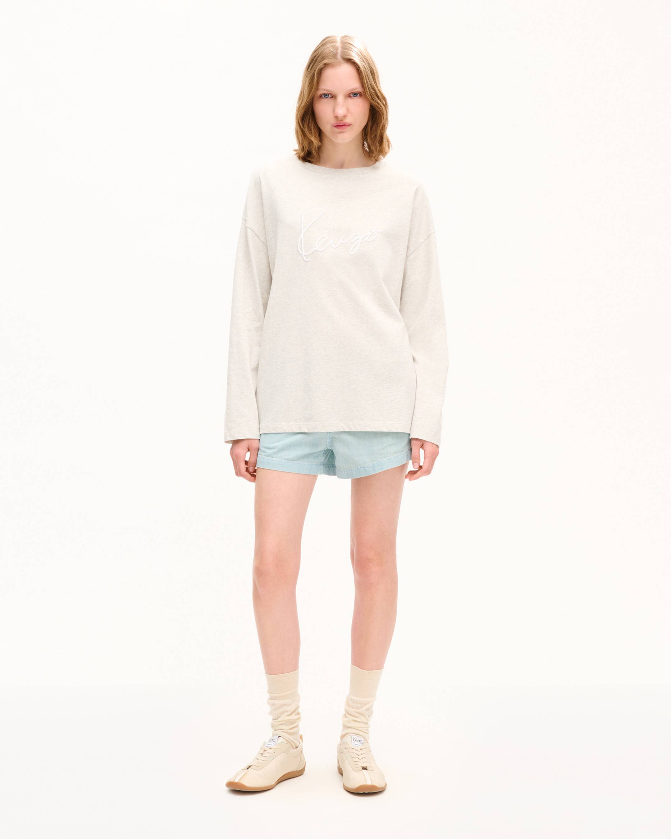 'KENZO Signature' embroidered long sleeves T-shirt in cotton