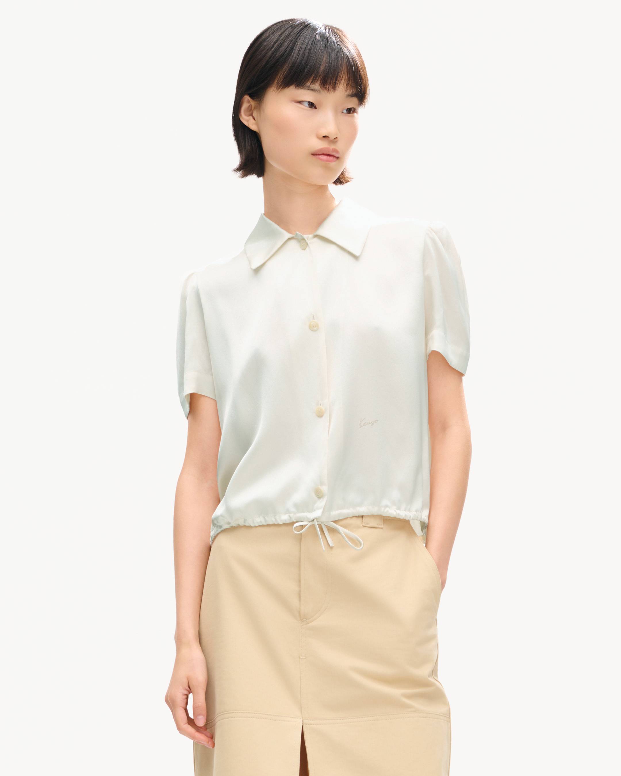 Bluse mit Puff&auml;rmeln aus Seide