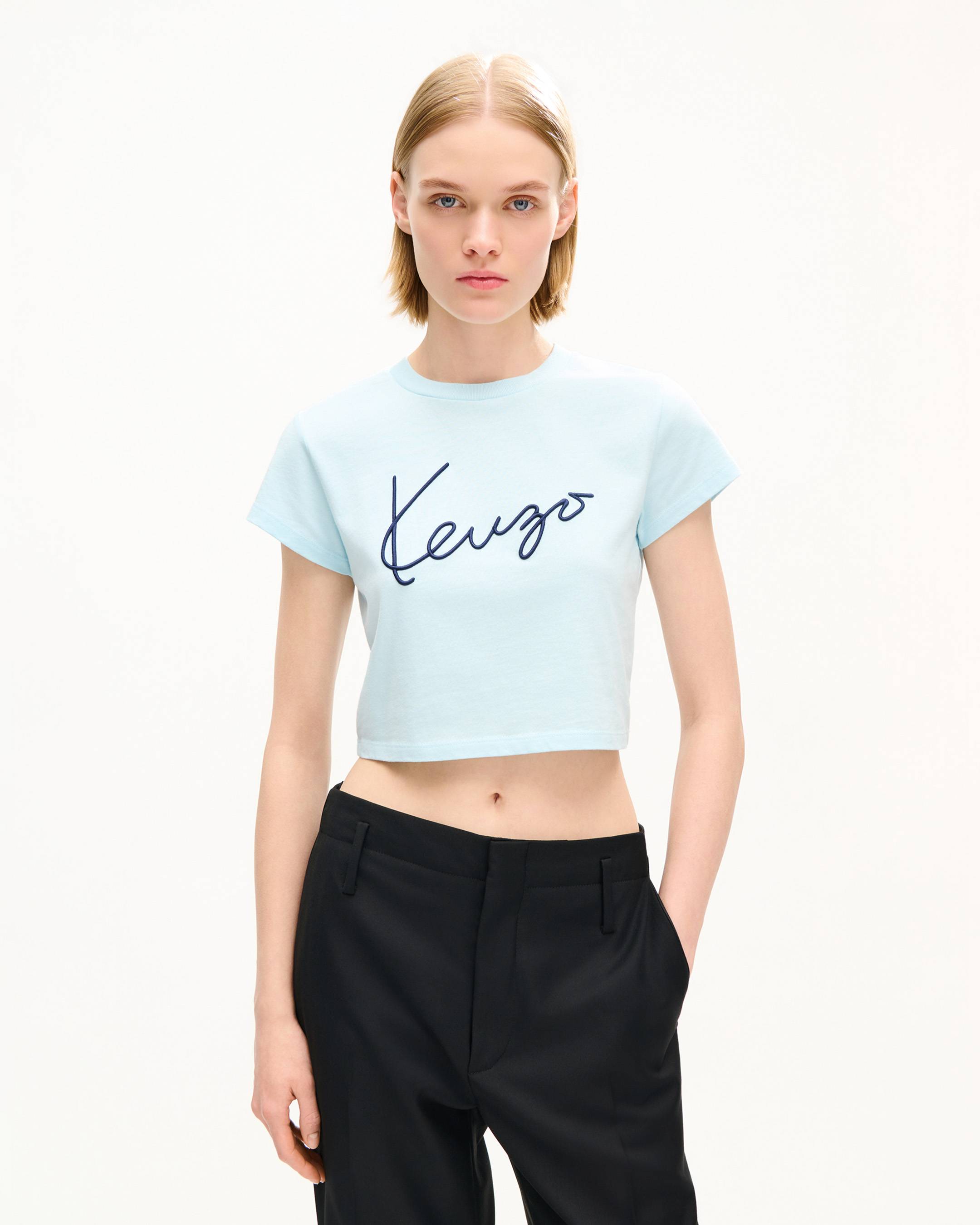 'KENZO Signature' embroidered cropped T-shirt in cotton