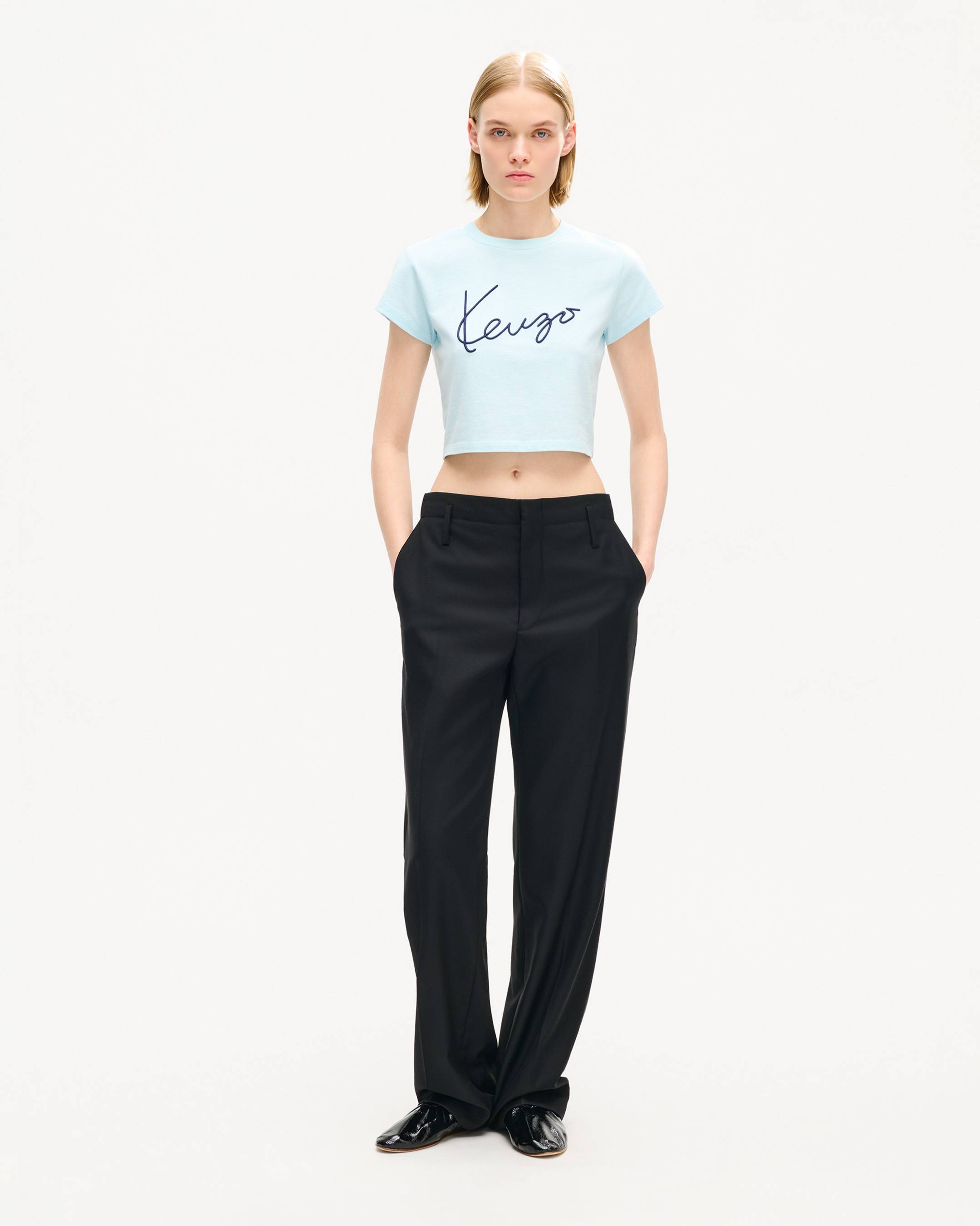 KENZO Signature' エンブロイダリー クロップド Tシャツ イン コットン