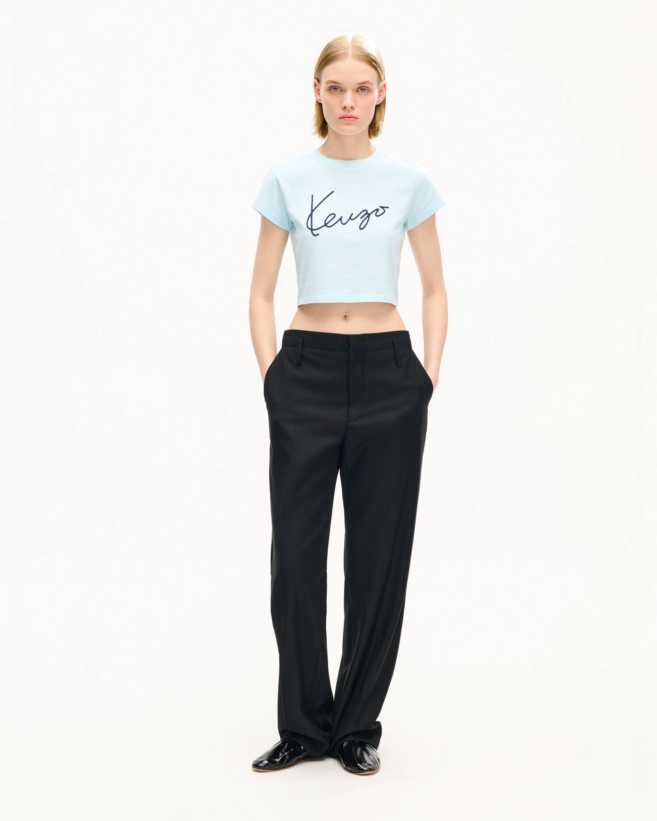 'KENZO Signature' embroidered cropped T-shirt in cotton