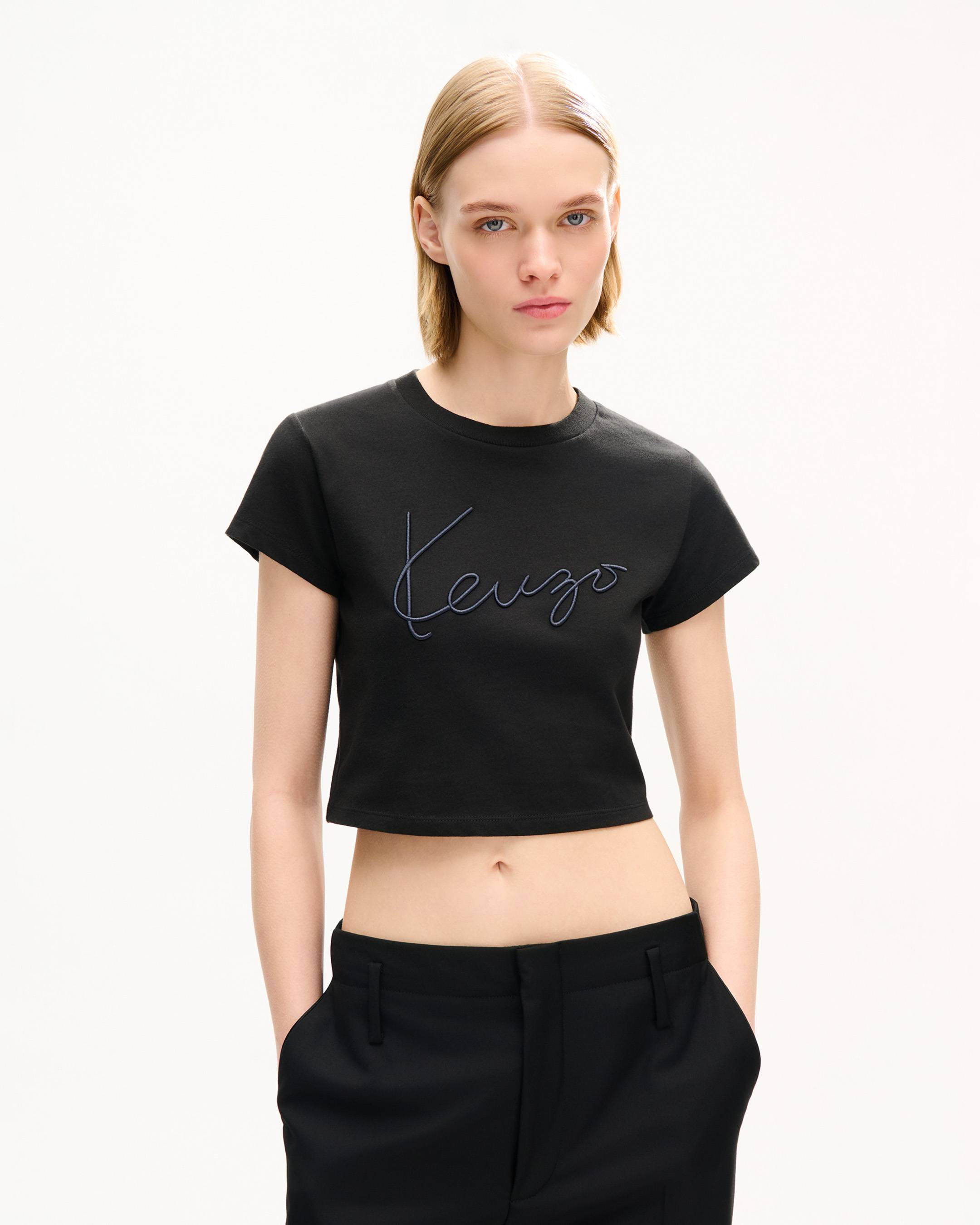 'KENZO Signature' embroidered cropped T-shirt in cotton