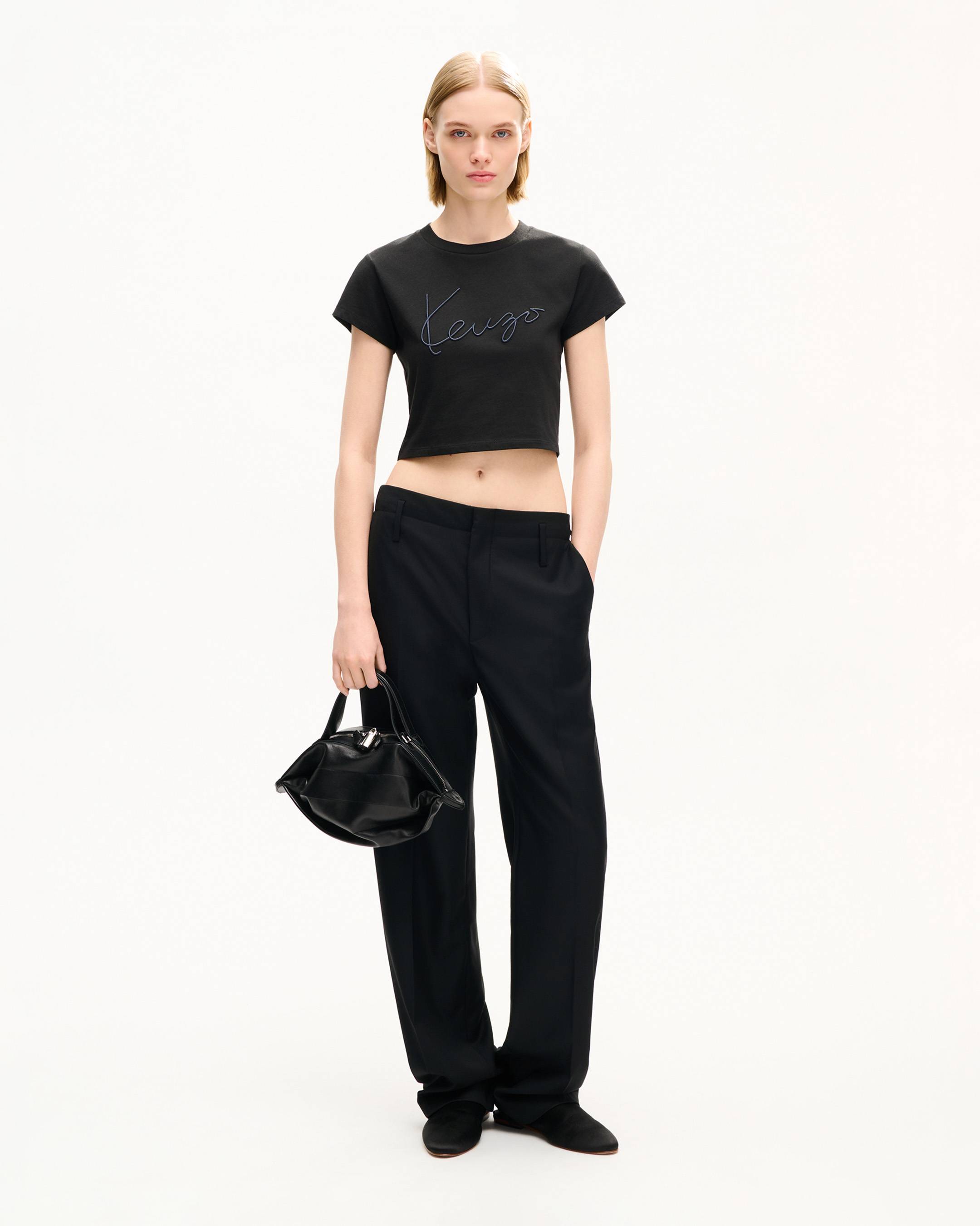 'KENZO Signature' embroidered cropped T-shirt in cotton