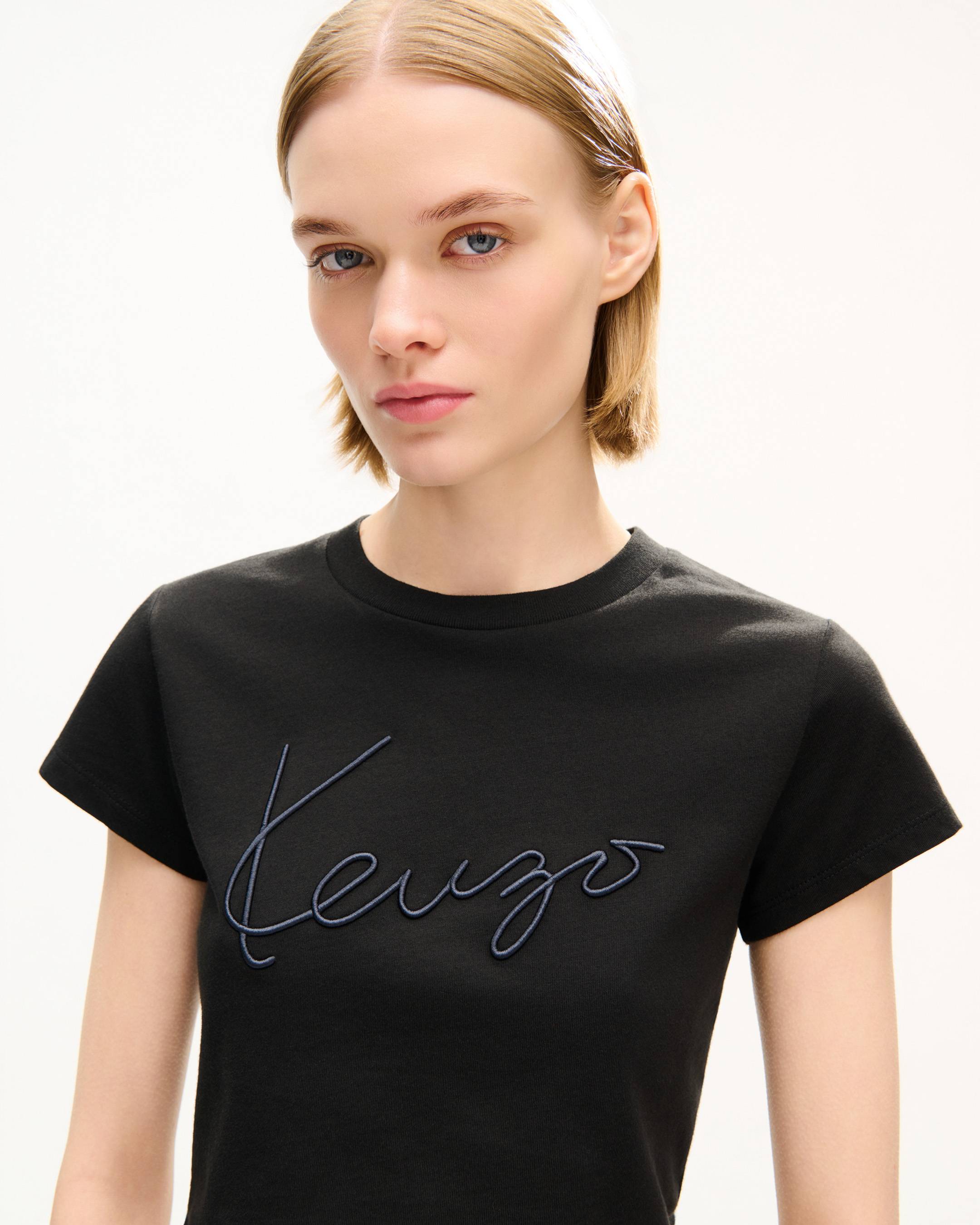 'KENZO Signature' embroidered cropped T-shirt in cotton
