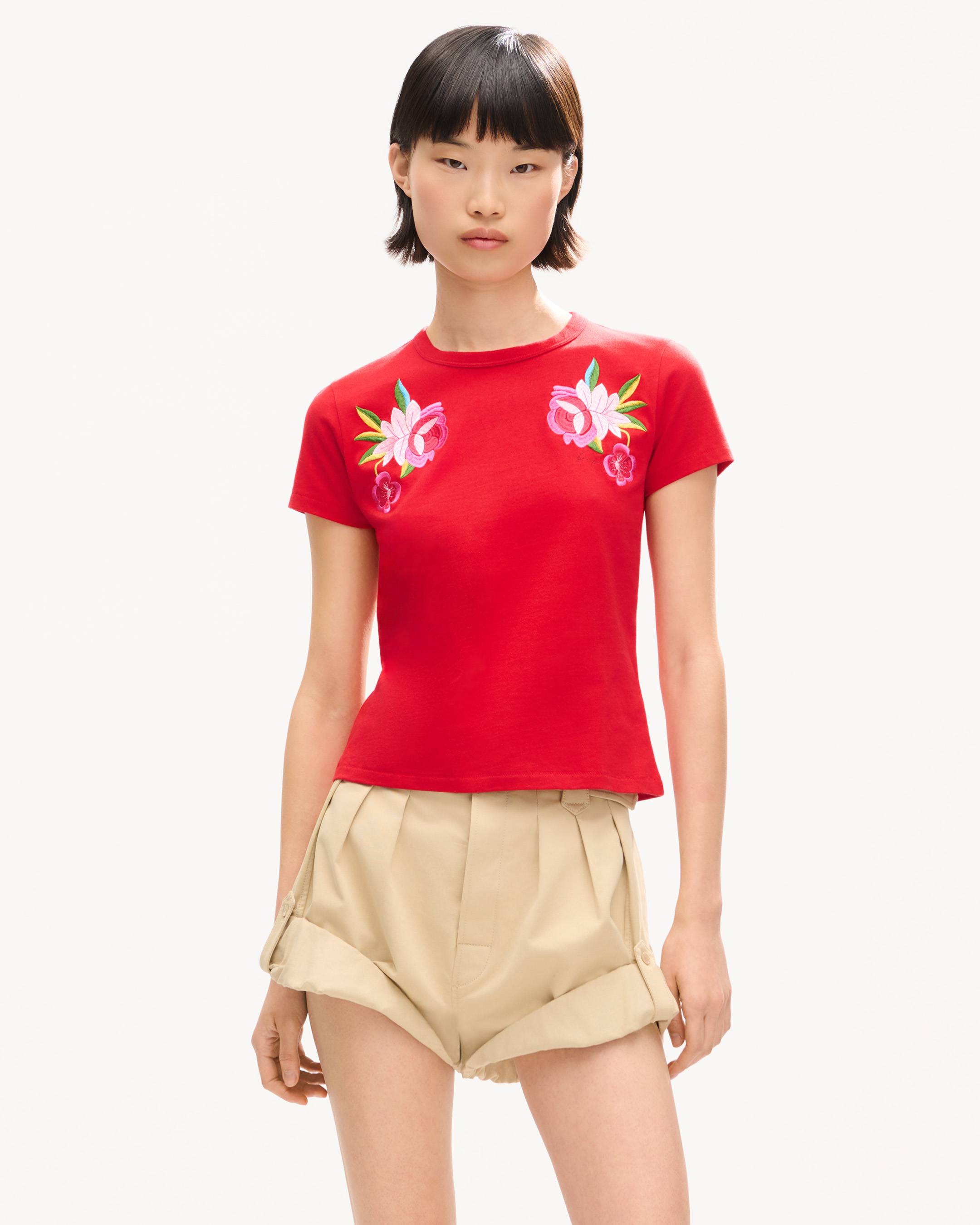 T-Shirt mit &bdquo;KENZO Wildflower&ldquo;-Stickerei in schmaler Passform aus Baumwolle