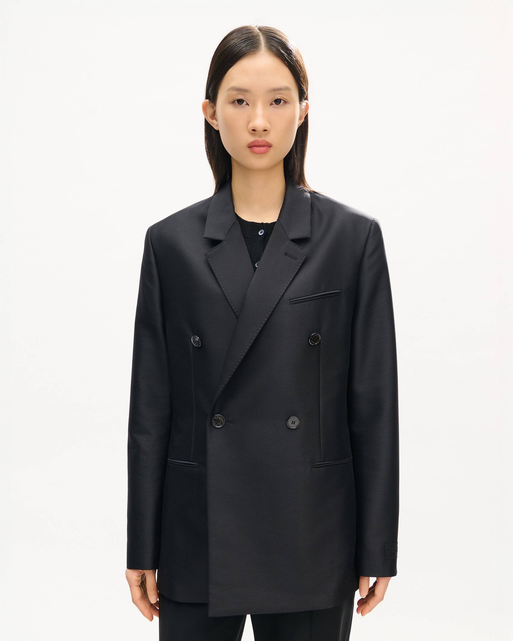 Peaked lapel blazer in virgin wool and silk
