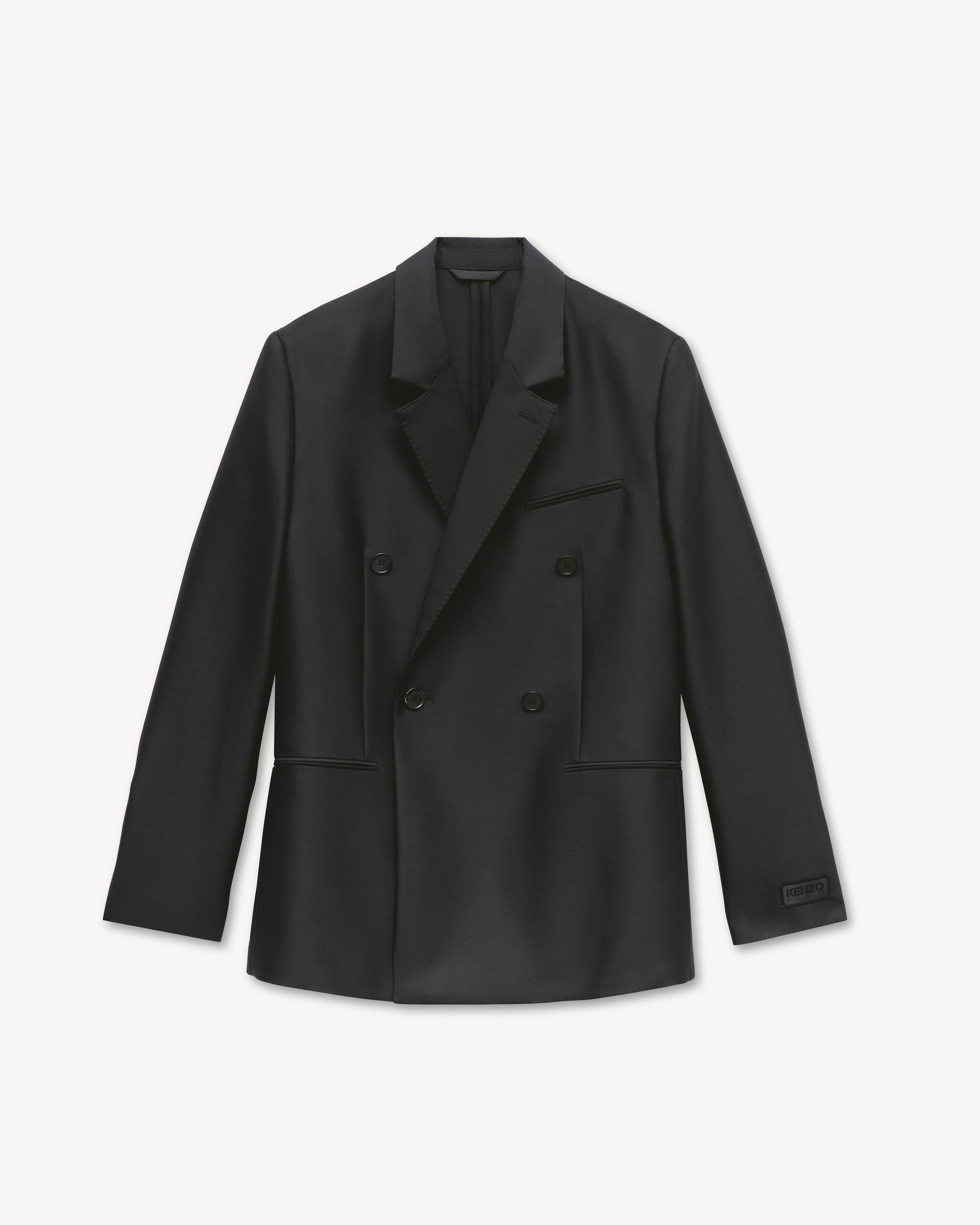 Peaked lapel blazer in virgin wool and silk