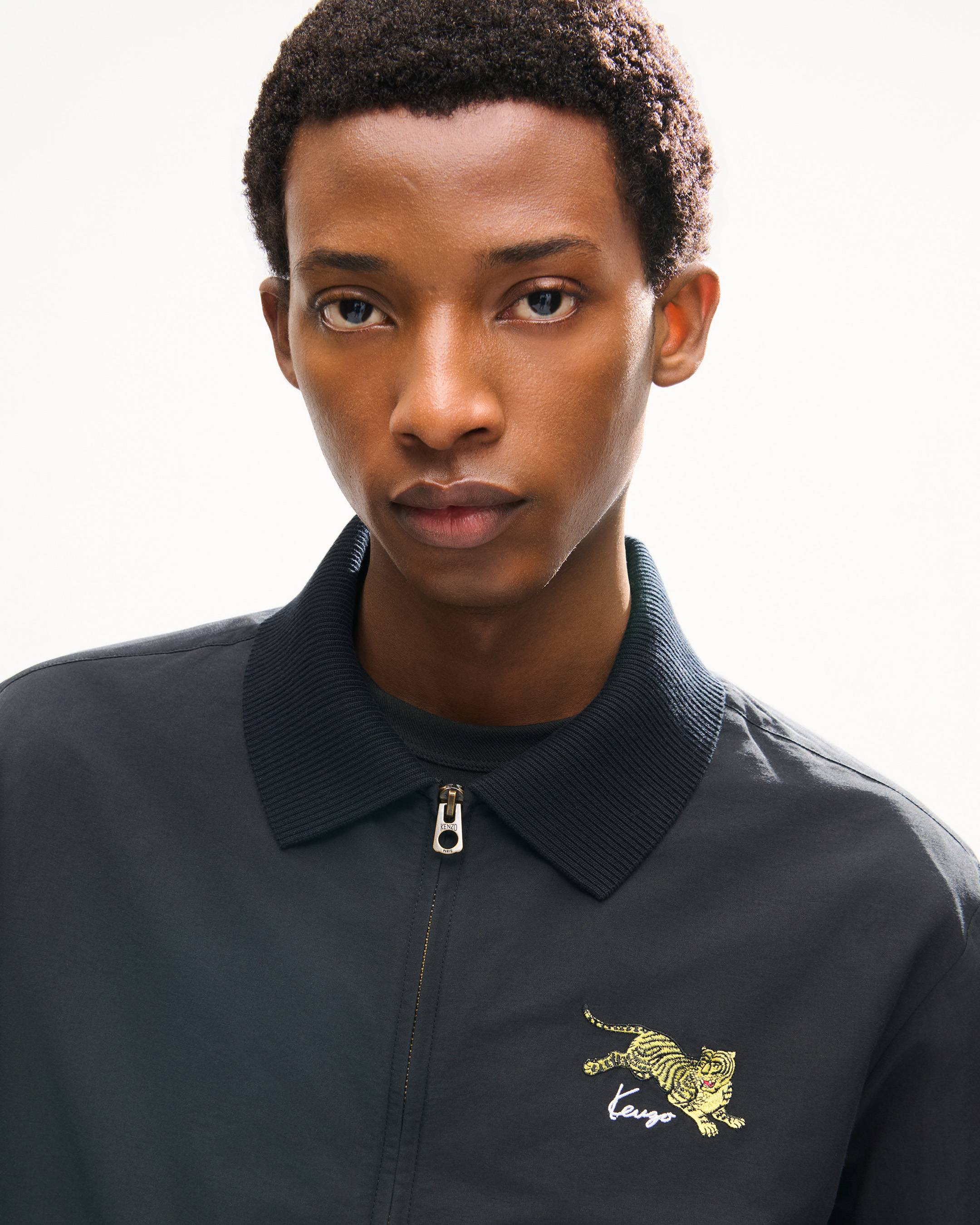'KENZO Jumping Tiger' embroidered zipped coach jacket in mixed cotton