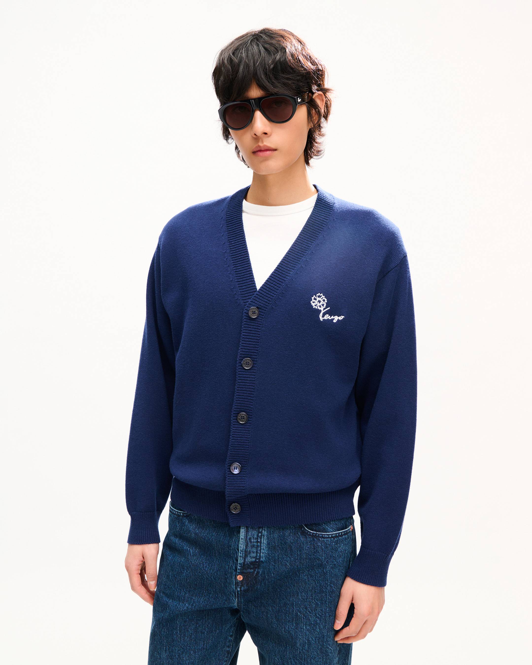 Cardigan ricamato in lana e cotone 'KENZO Tulip'