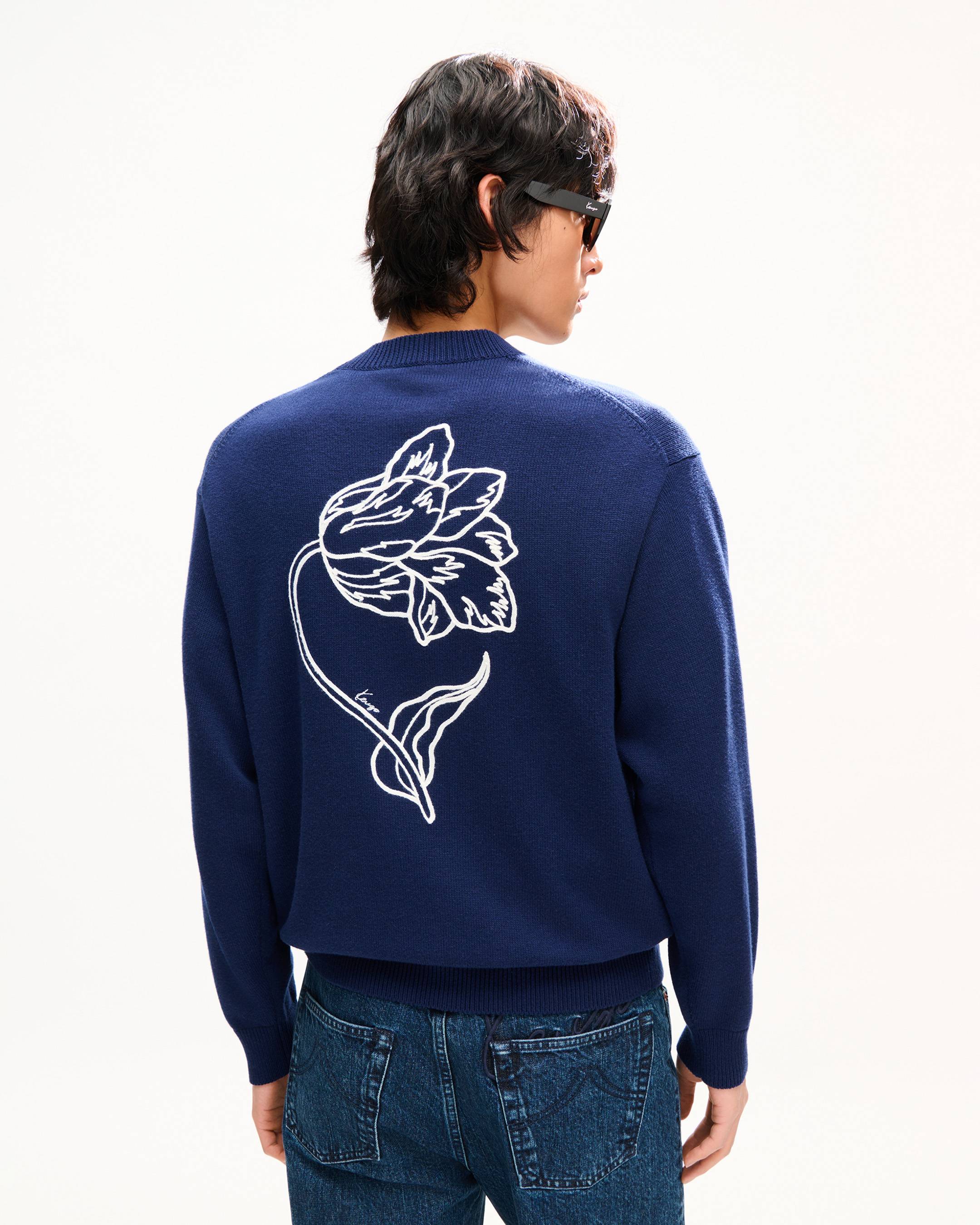 Cardigan ricamato in lana e cotone 'KENZO Tulip'