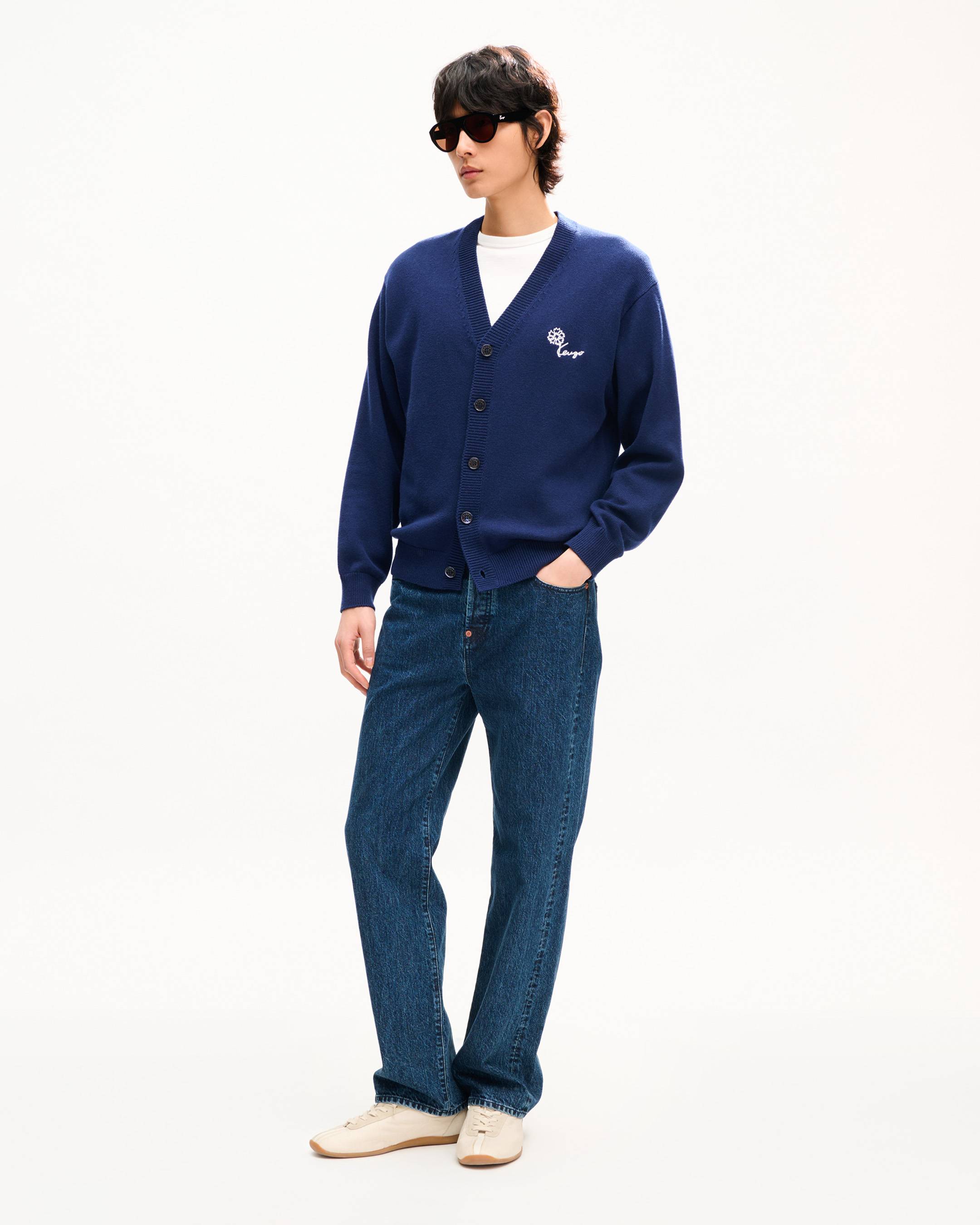 Cardigan brod&eacute; 'KENZO Tulip' en laine et coton effet &eacute;ponge