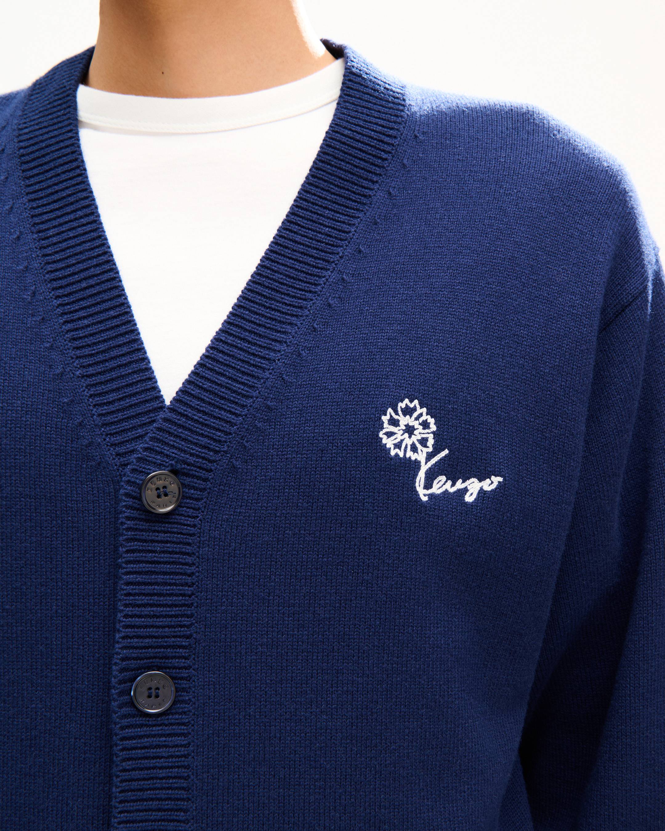 Cardigan ricamato in lana e cotone 'KENZO Tulip'