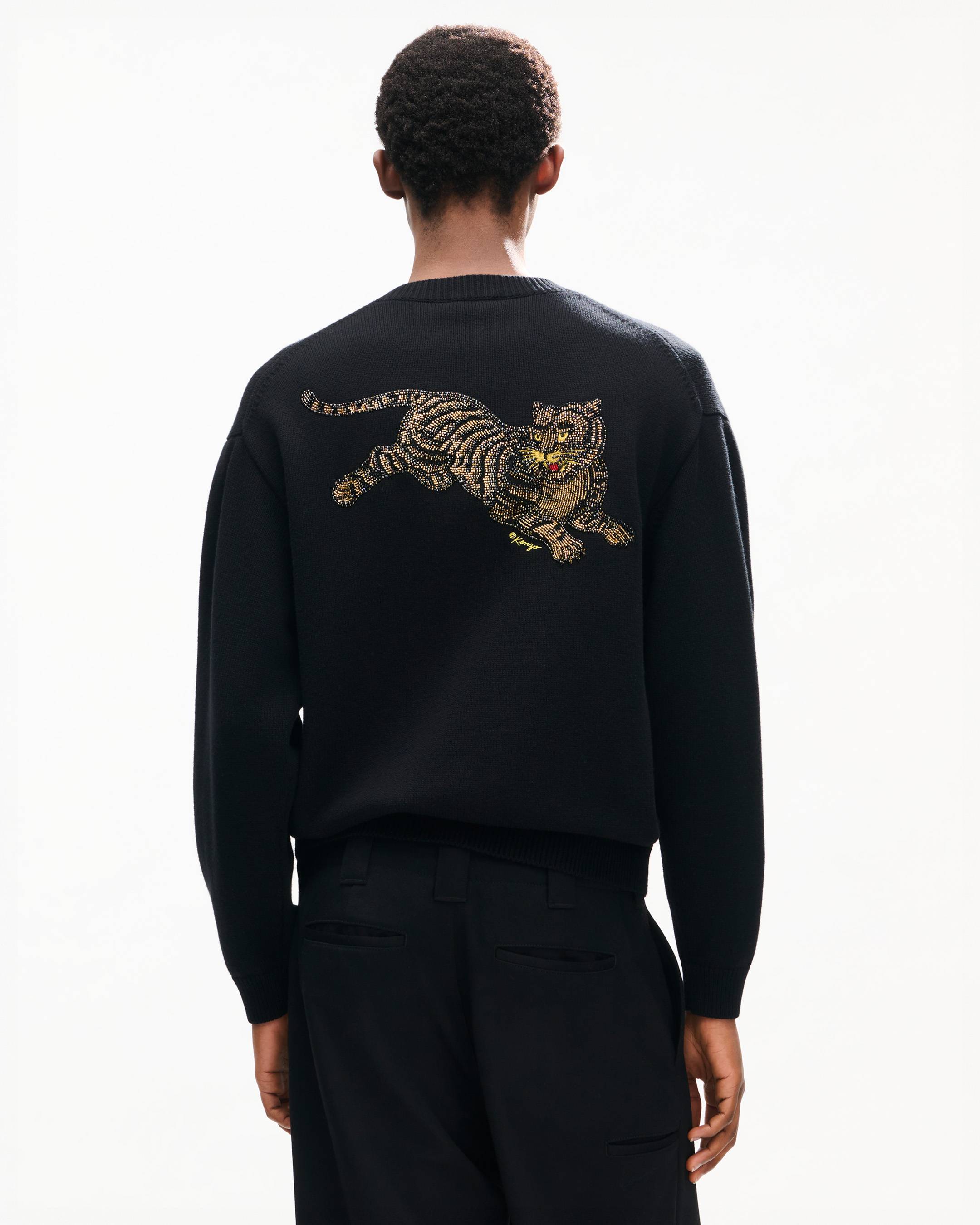 'KENZO Jumping Tiger' embroidered cardigan in wool cotton
