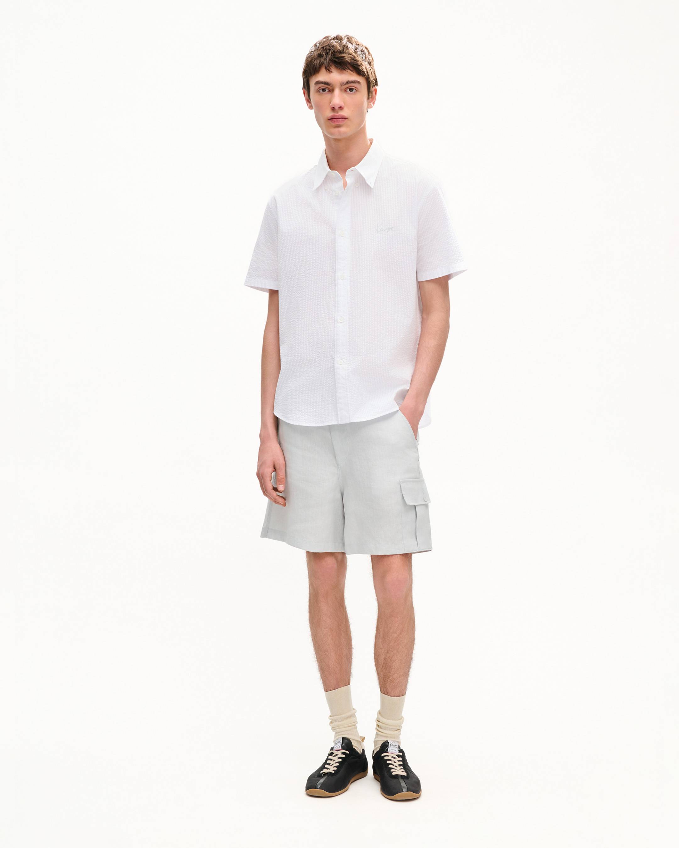 Camicia casual a maniche corte in cotone seersucker 'KENZO Signature'