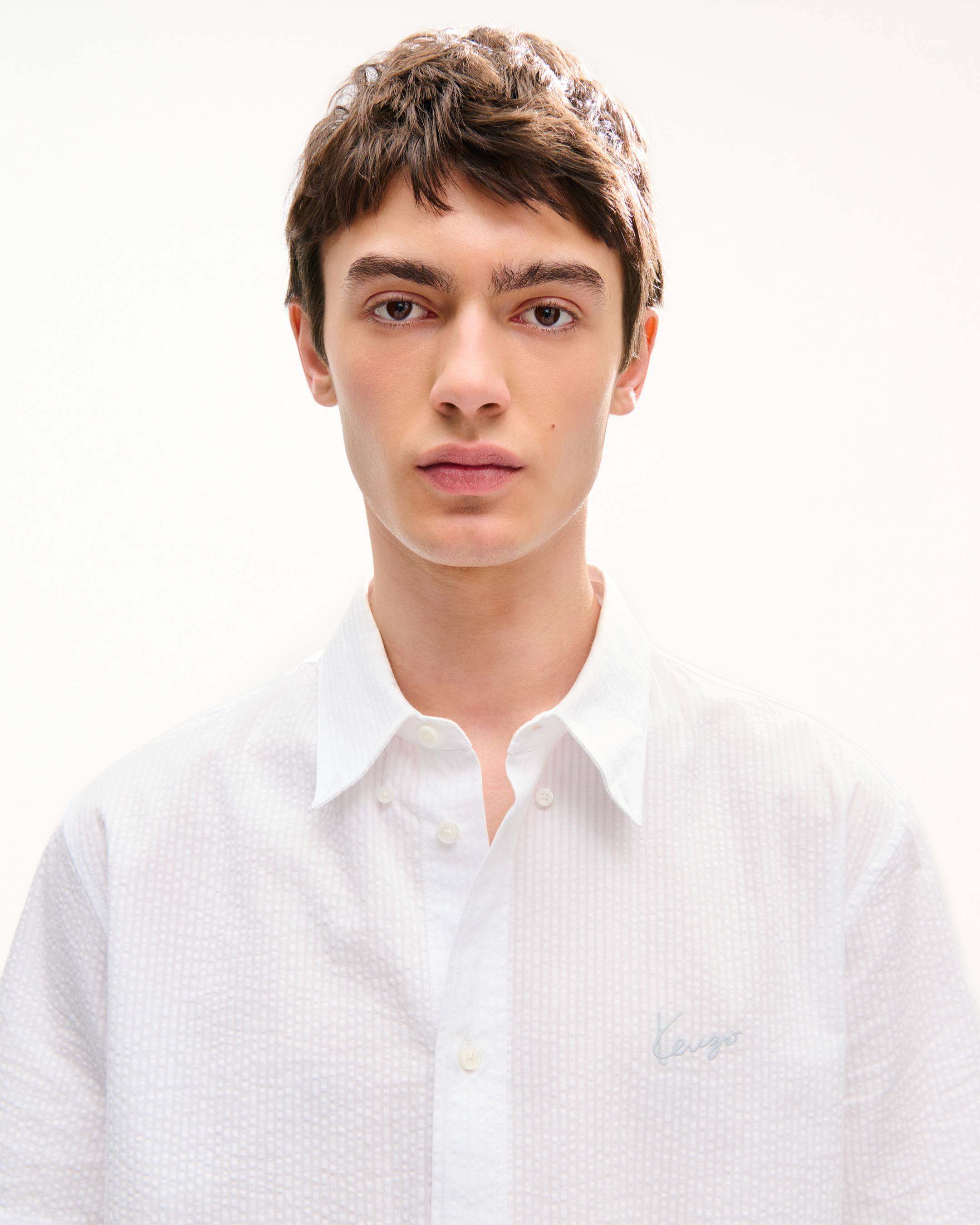 Camicia casual a maniche corte in cotone seersucker 'KENZO Signature'