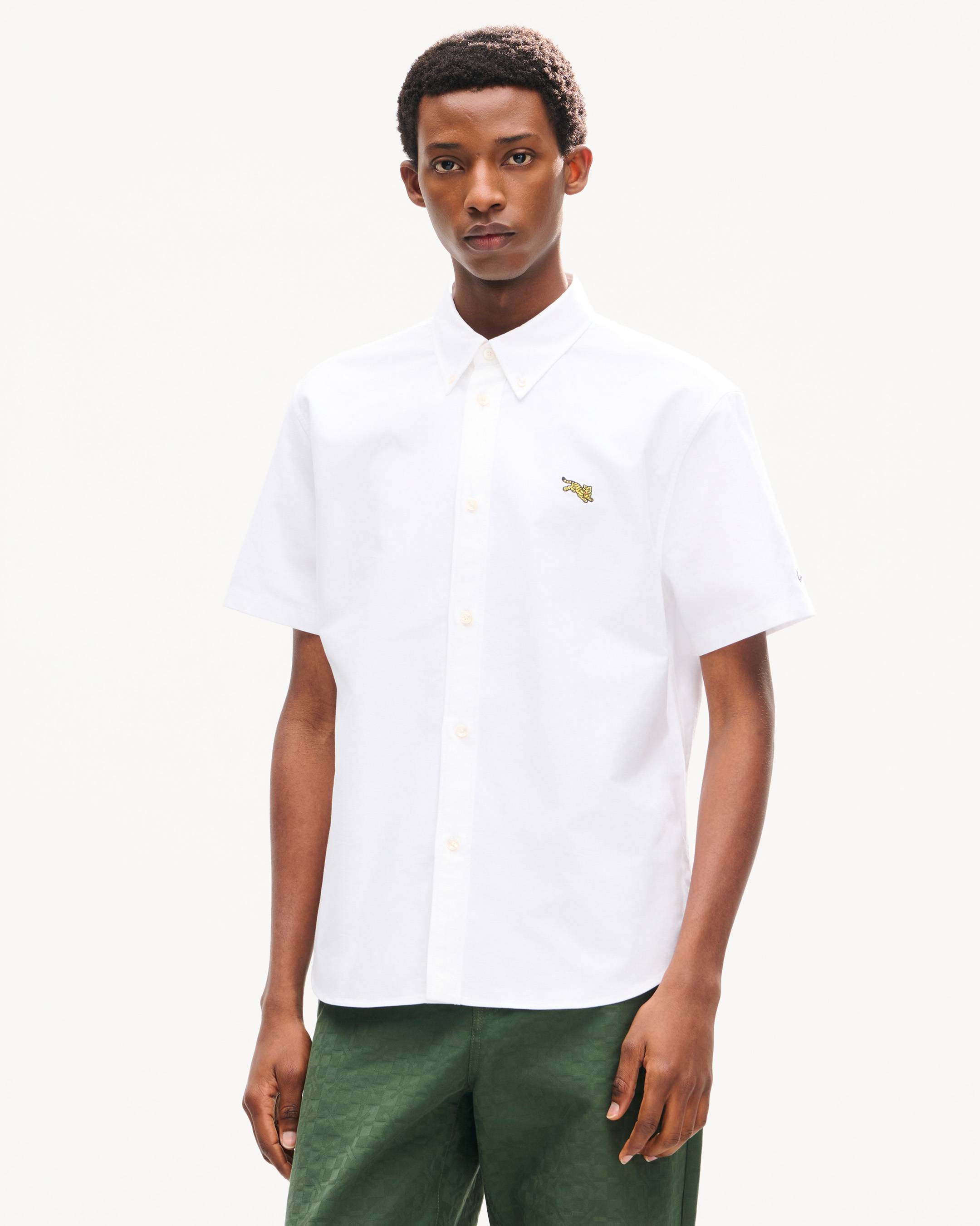 'KENZO Jumping Tiger' embroidered short sleeve shirt in cotton oxford