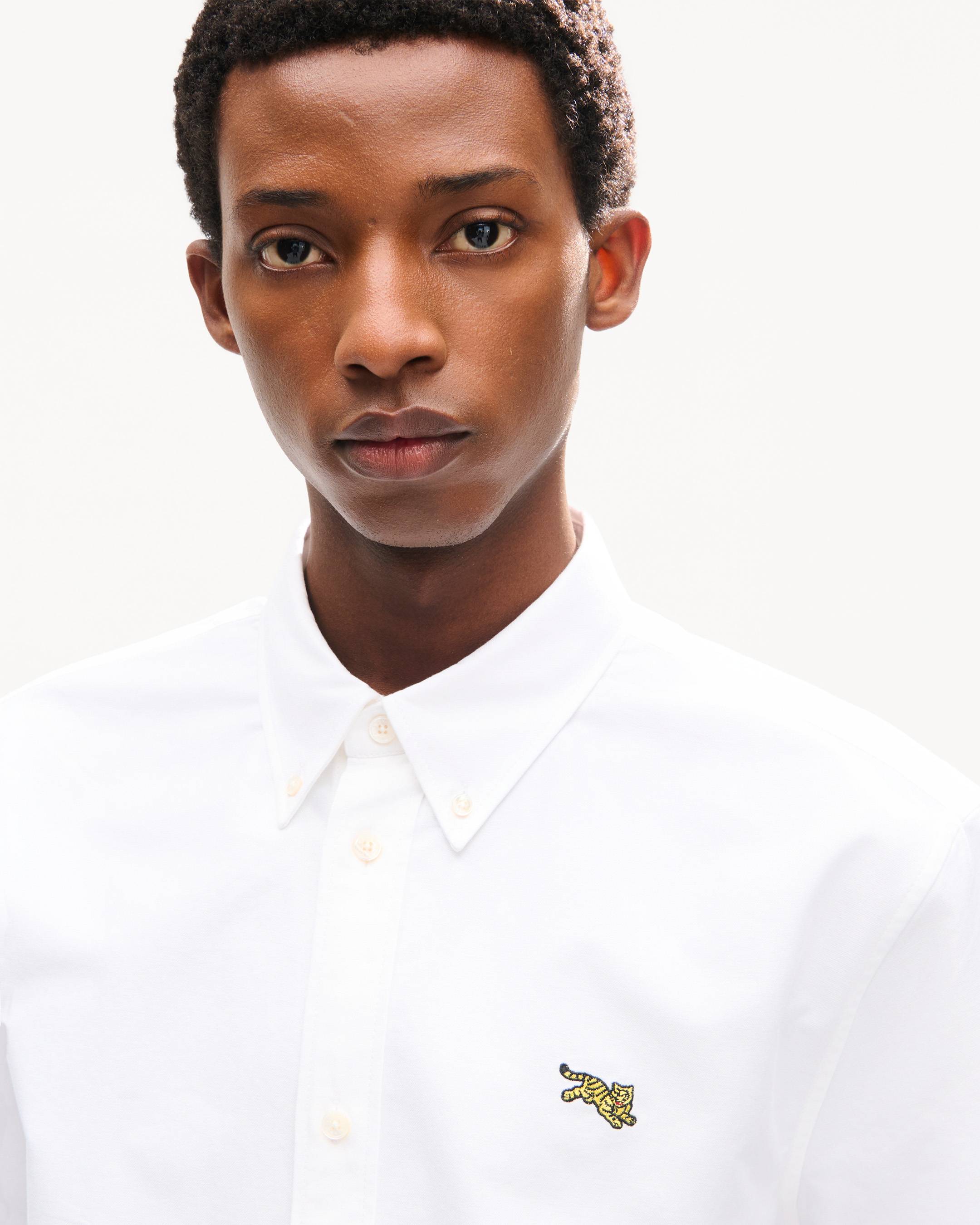'KENZO Jumping Tiger' embroidered short sleeve shirt in cotton oxford