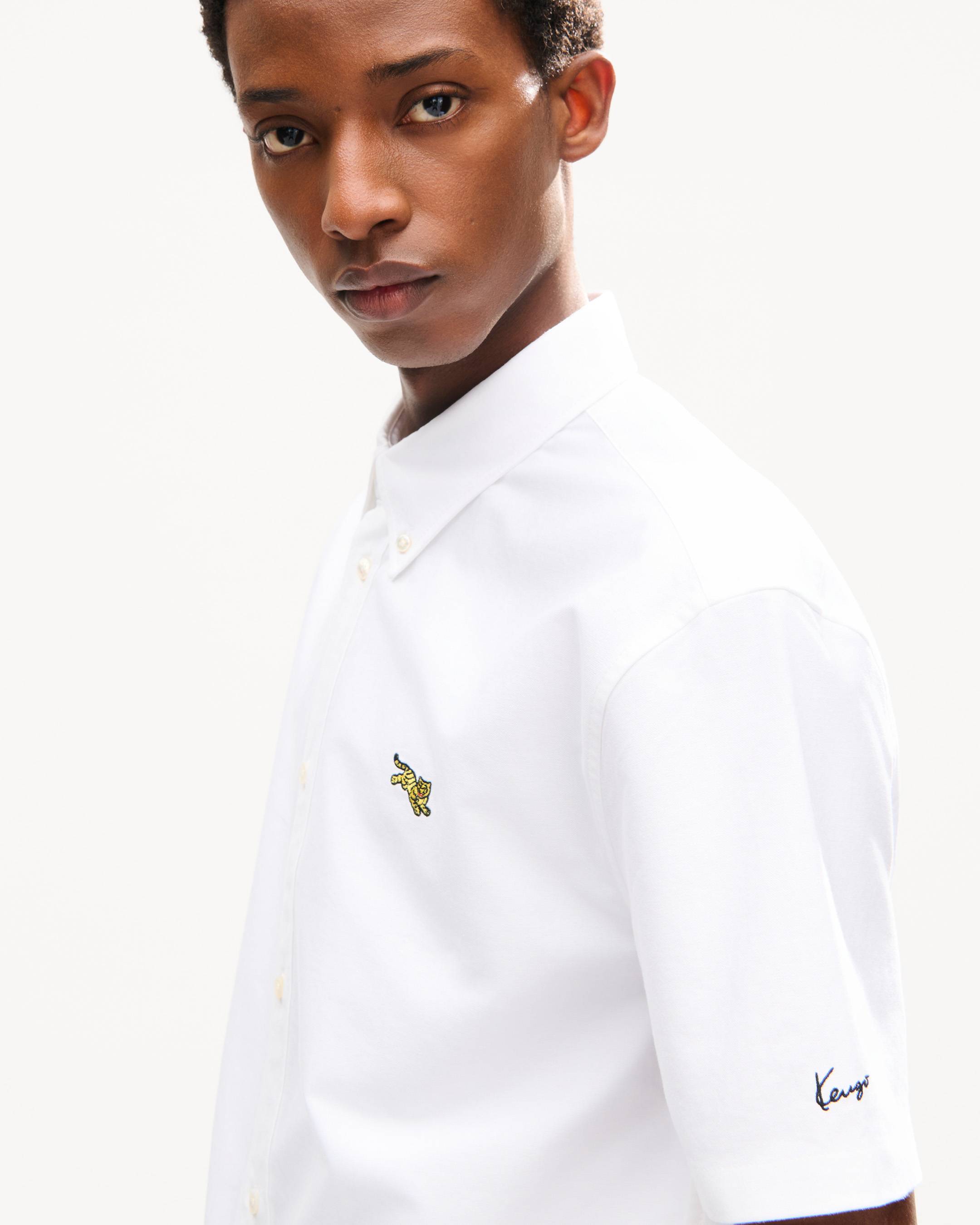 'KENZO Jumping Tiger' embroidered short sleeve shirt in cotton oxford
