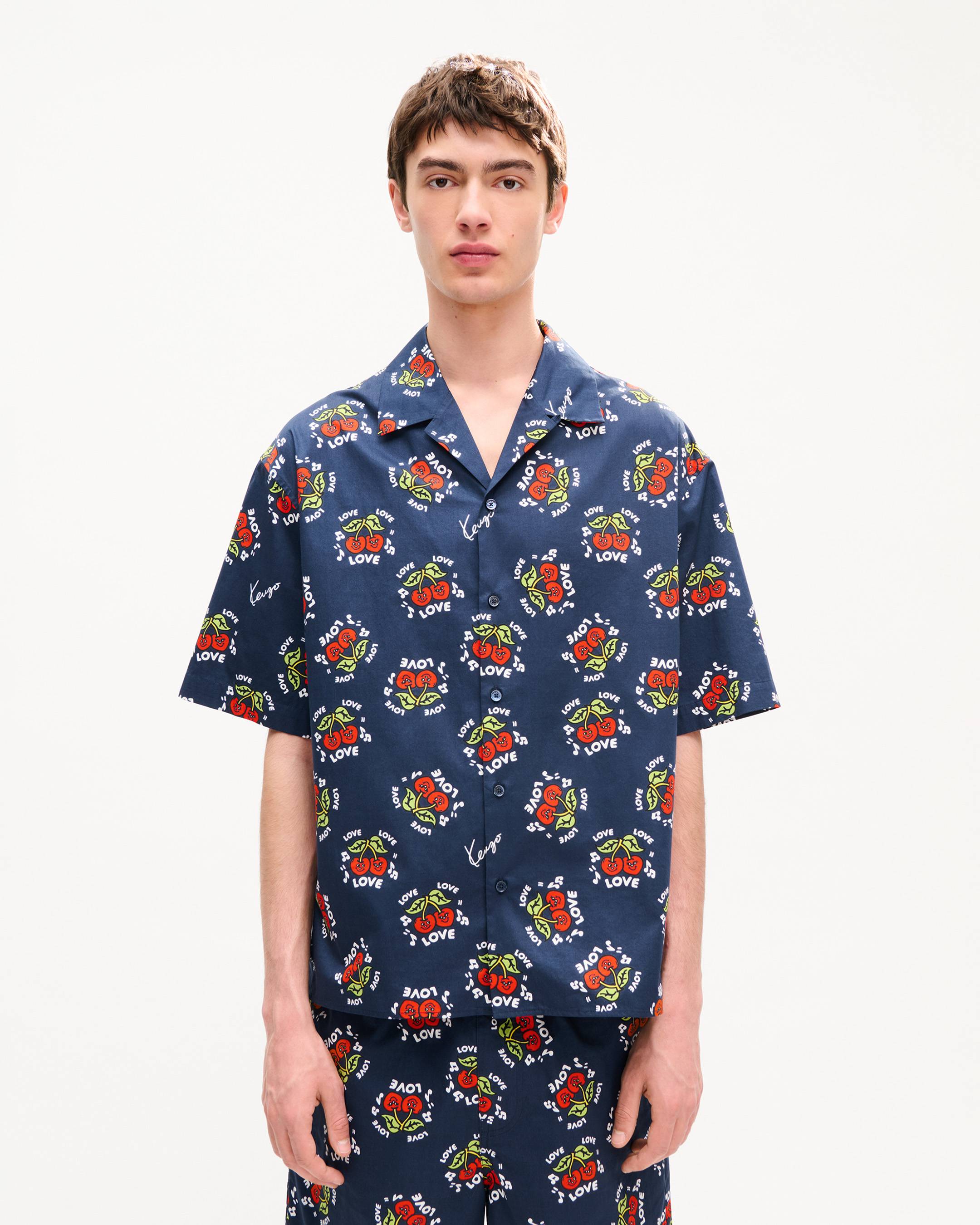 'KENZO Loves' hawaiian short sleeve shirt in cotton poplin