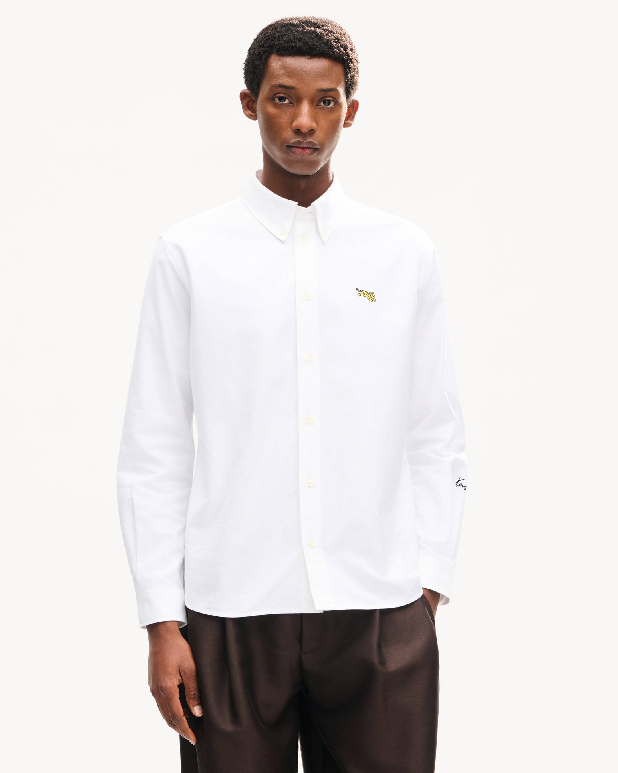 'KENZO Jumping Tiger' embroidered casual shirt in cotton oxford