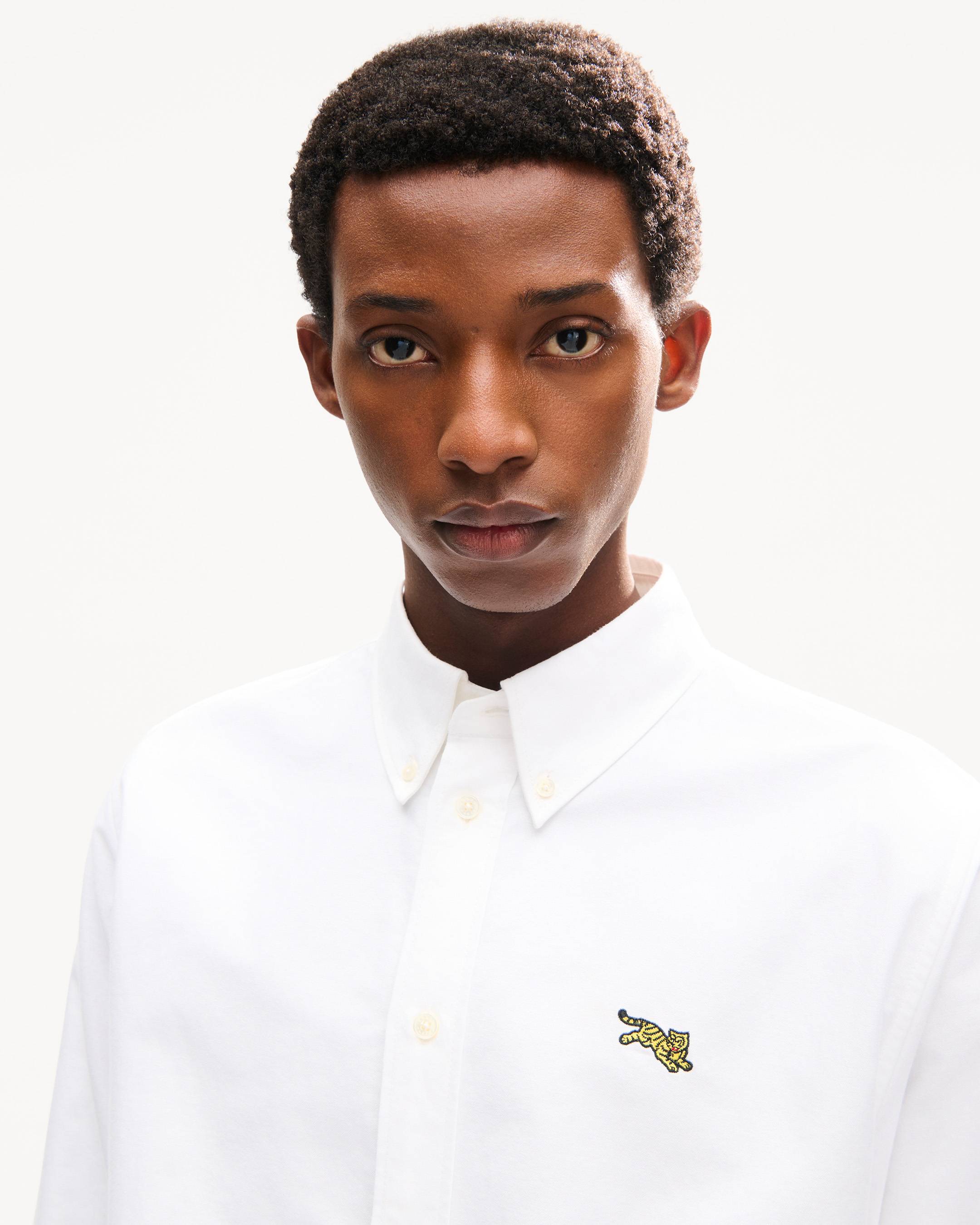 'KENZO Jumping Tiger' embroidered casual shirt in cotton oxford
