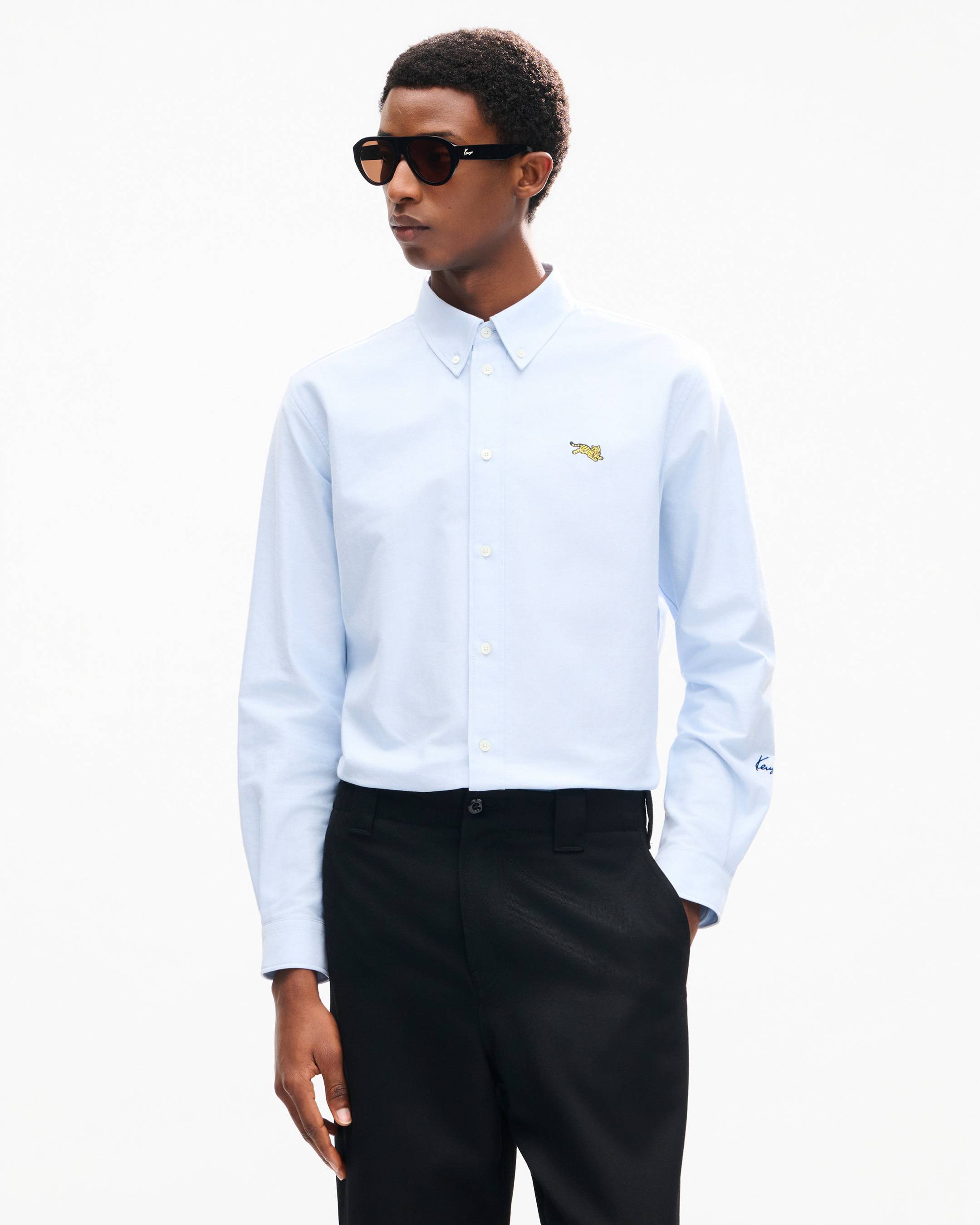 美品 KENZO jumping tiger 刺繍 ボタンダウンシャツ XS KENZO Jumping Tiger' embroidered casual shirt in cotton oxford