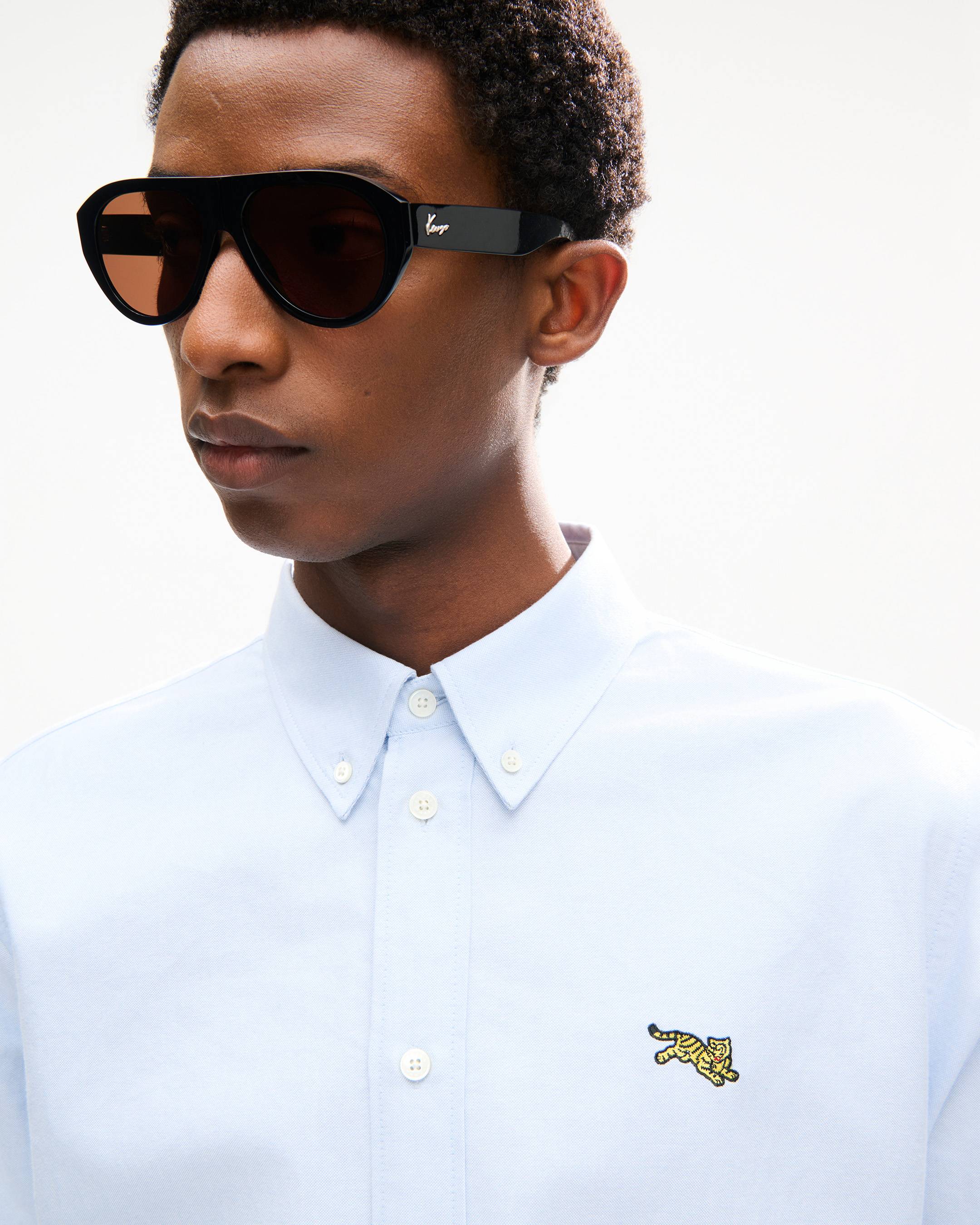 'KENZO Jumping Tiger' embroidered casual shirt in cotton oxford