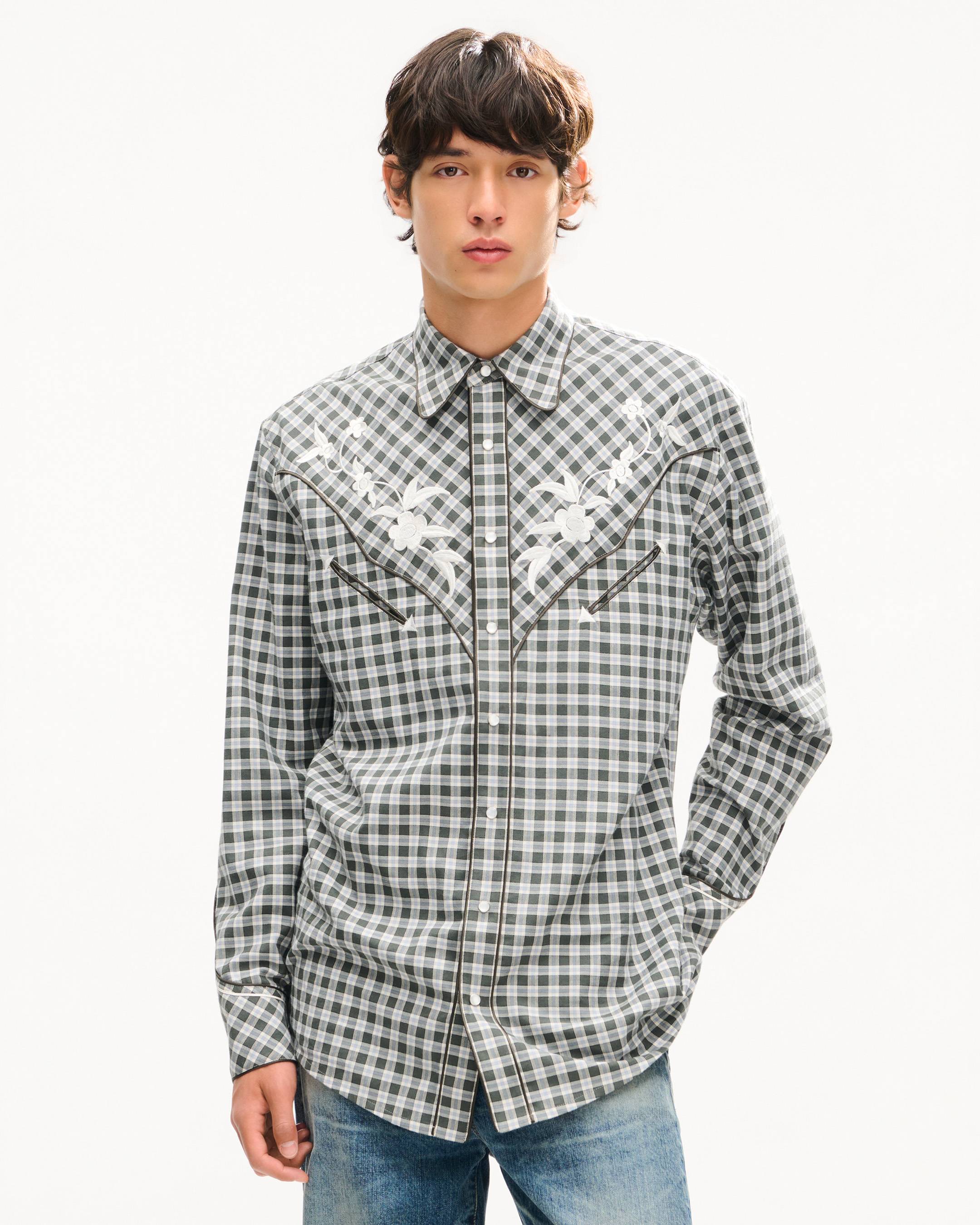 'KENZO Wildflower' embroidered western shirt in wool cotton