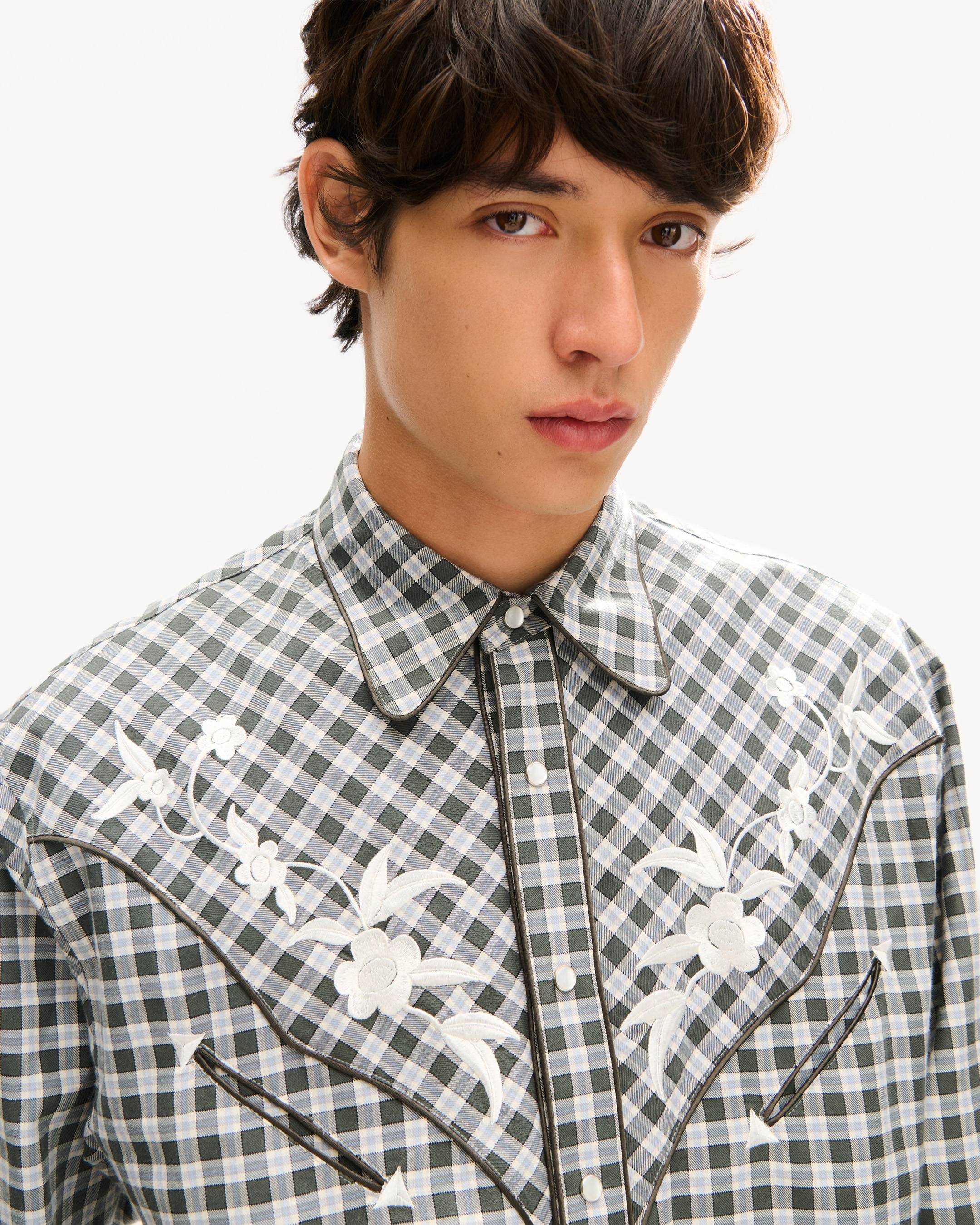 'KENZO Wildflower' embroidered western shirt in wool cotton
