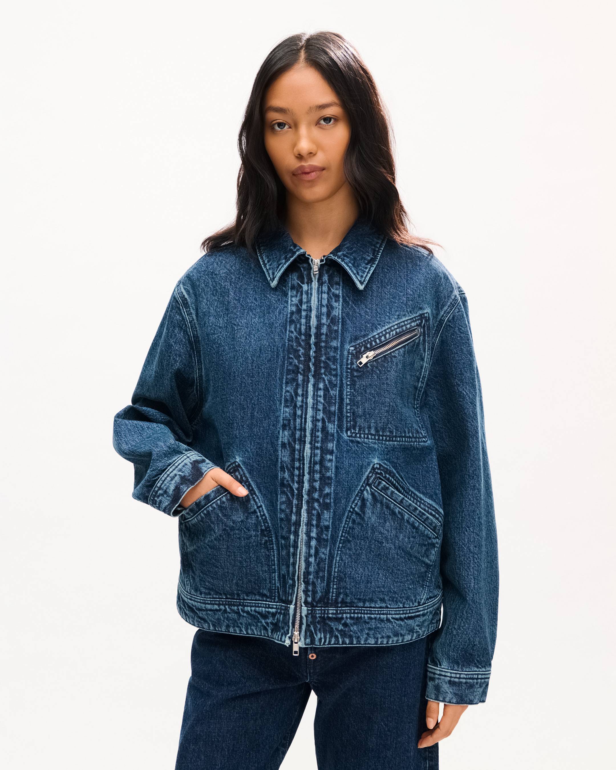 69DE74　French Leather JKT KENZO Signature' genderless utility jacket in japanese denim