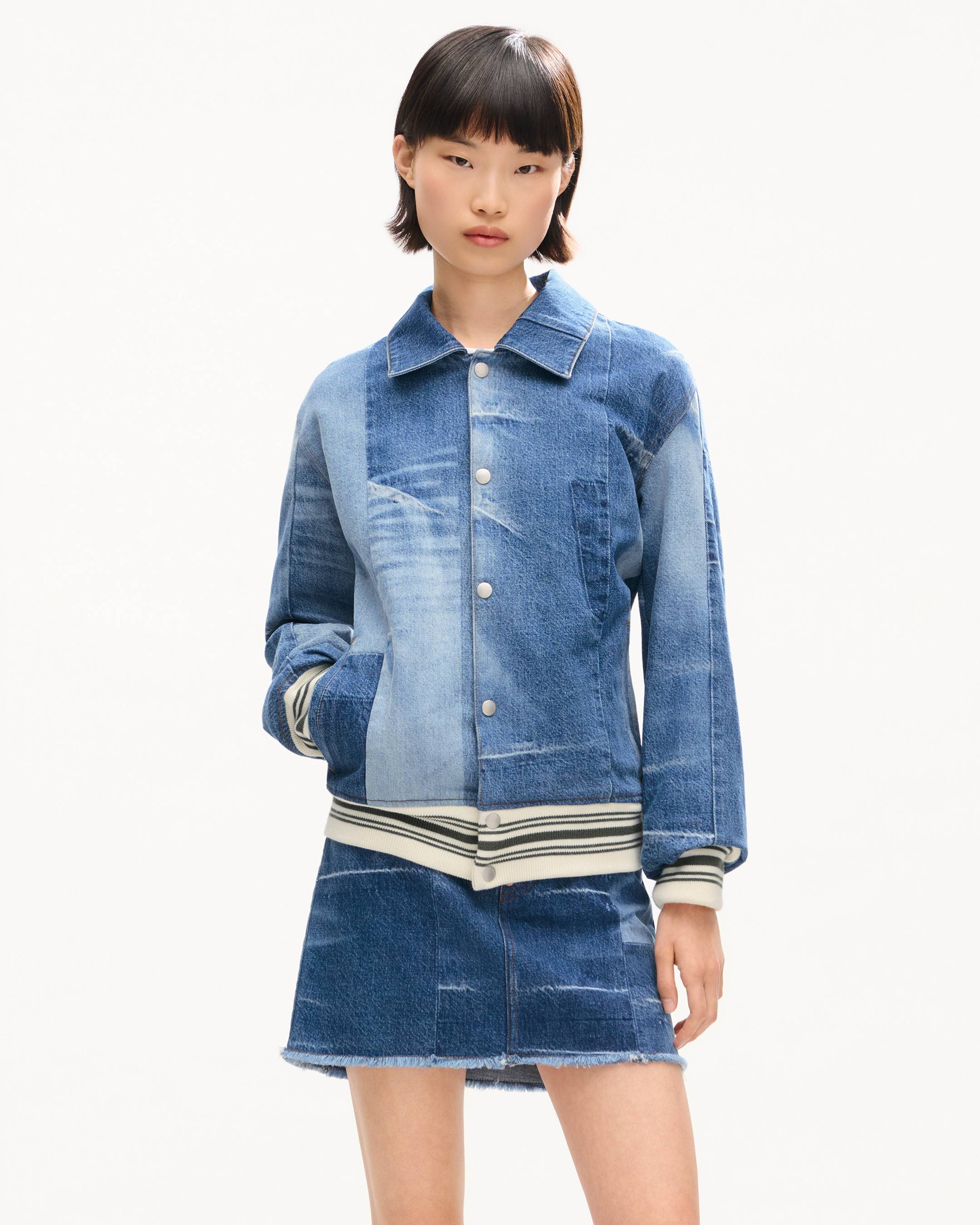 Genderless patchwork blouson in japanese denim