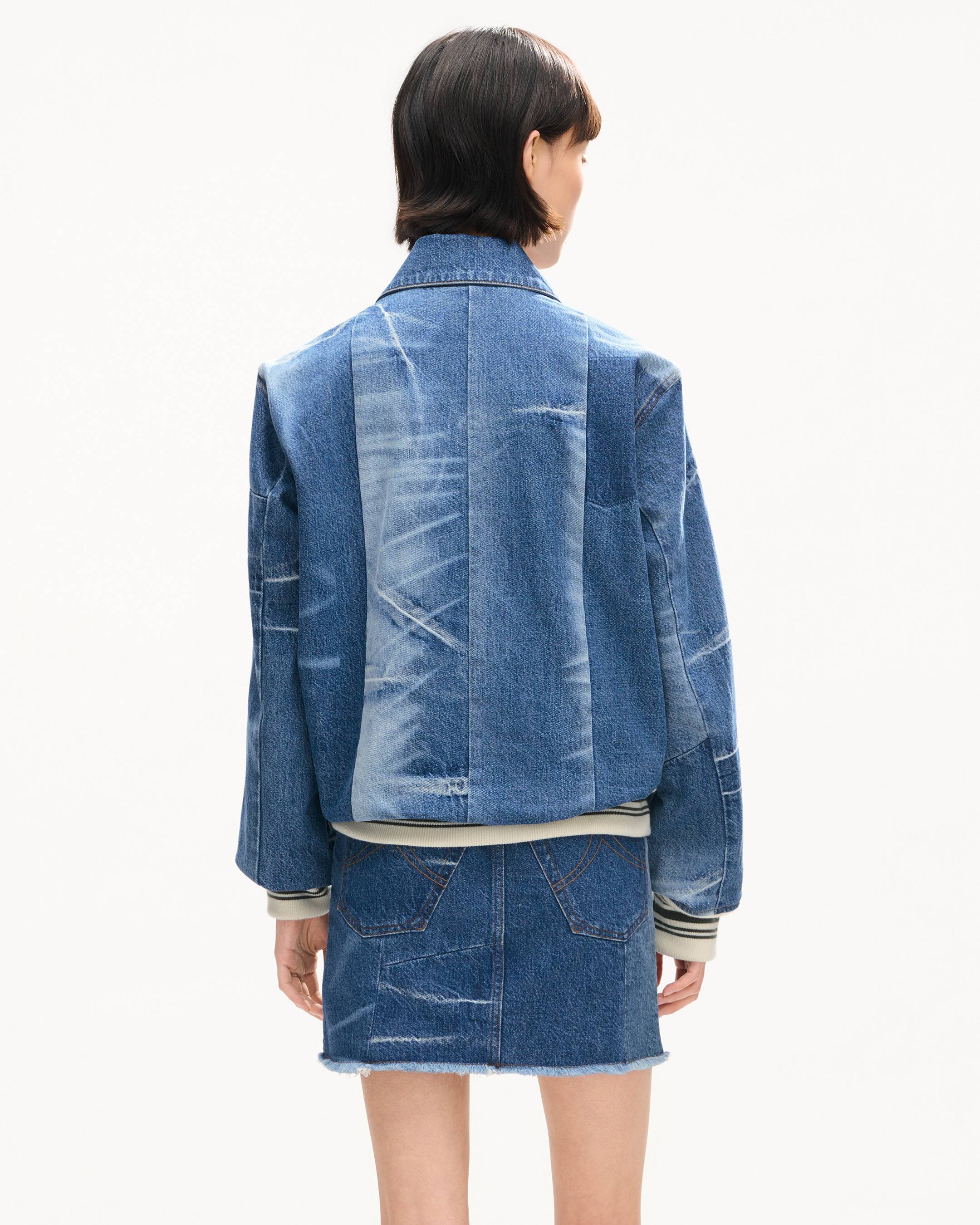 Genderless patchwork blouson in japanese denim