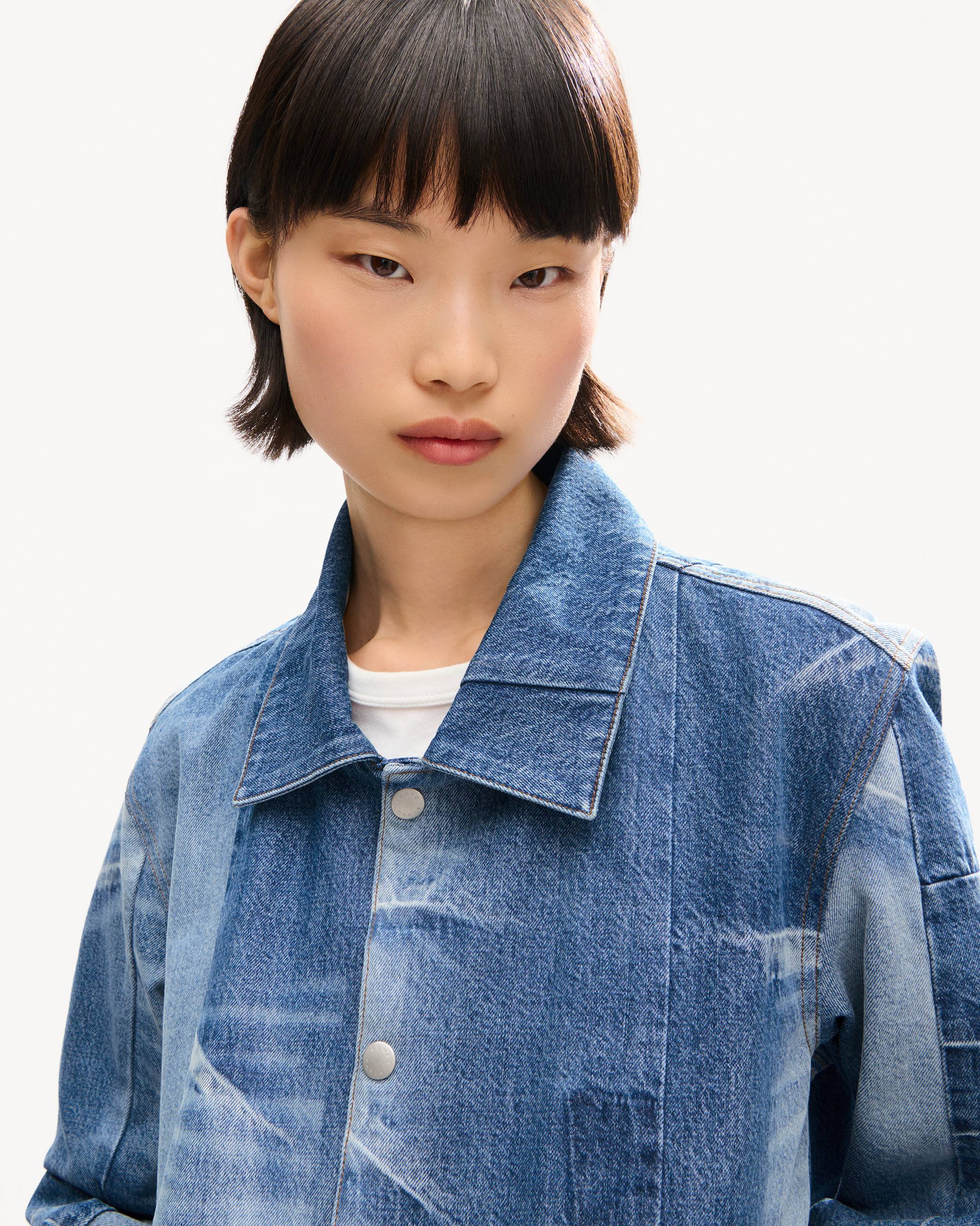 Genderless patchwork blouson in japanese denim