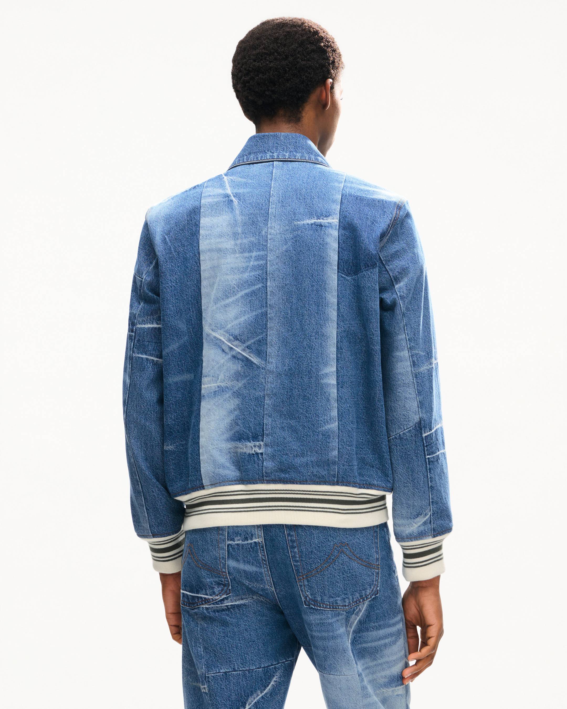 Genderless patchwork blouson in japanese denim