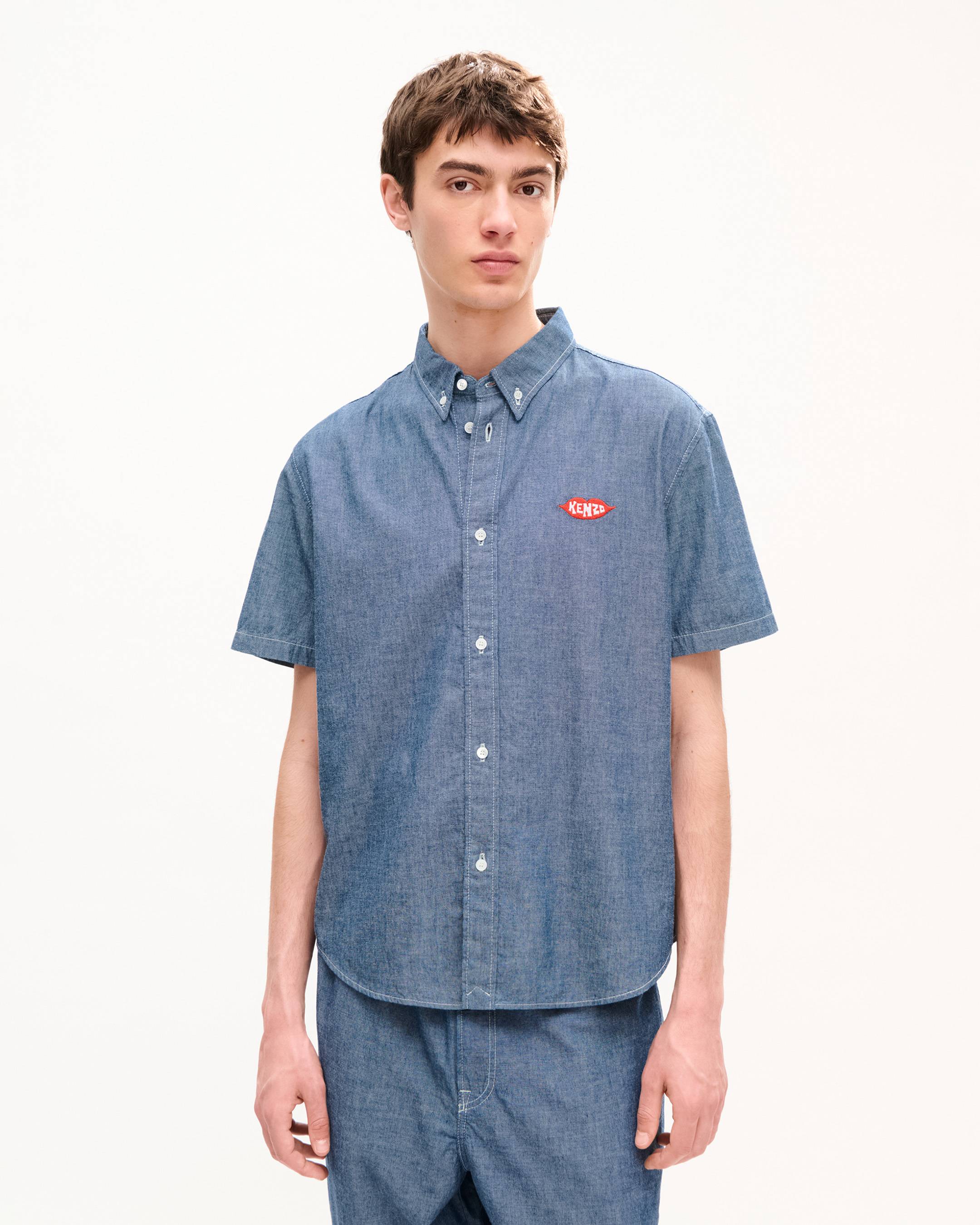 'KENZO Loves' casual short sleeve shirt in rinse chambray