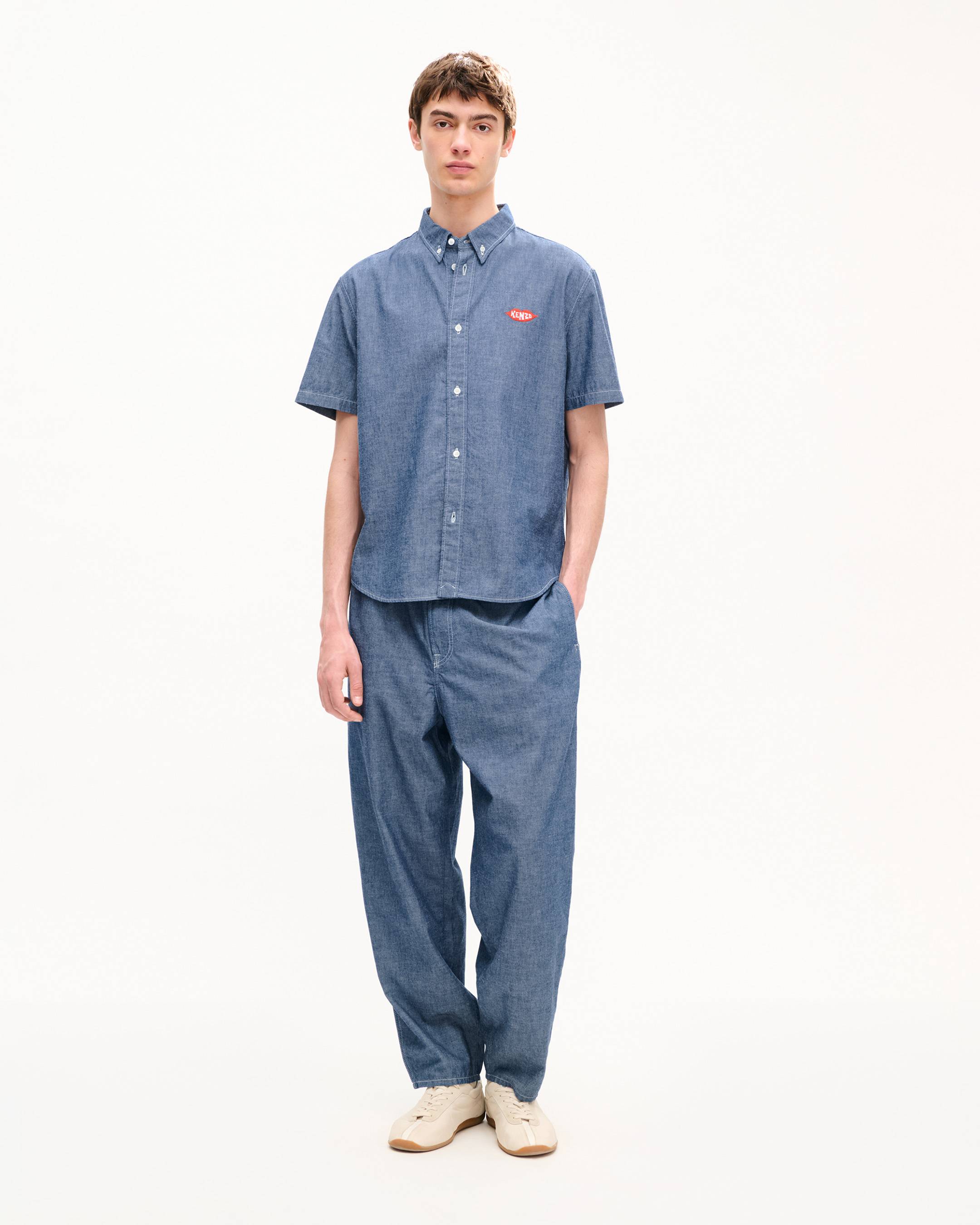 'KENZO Loves' casual short sleeve shirt in rinse chambray