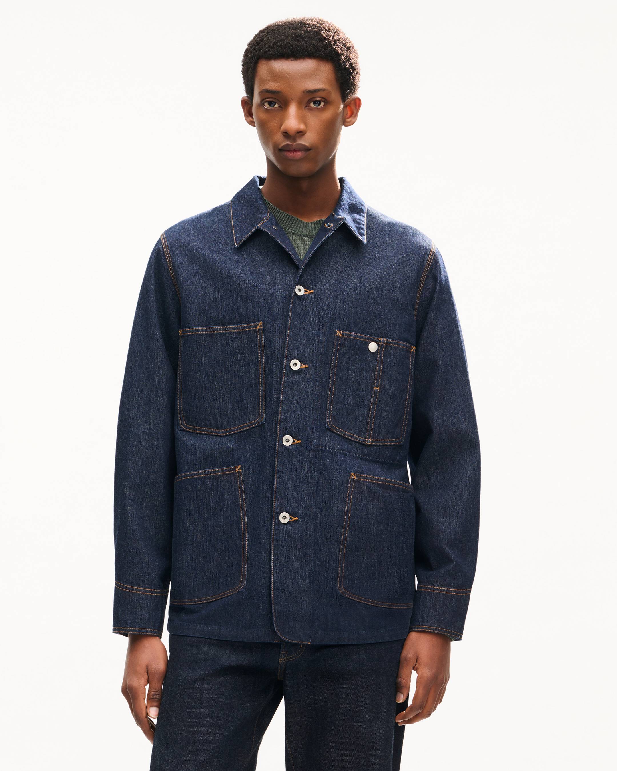'KENZO Varsity' embroidered chore jacket in japanese denim
