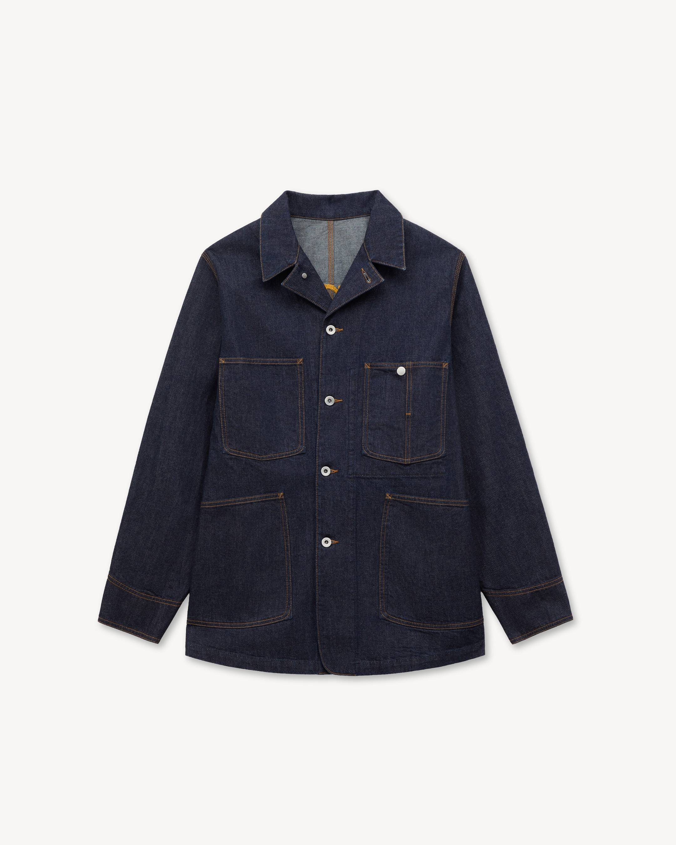 'KENZO Varsity' embroidered chore jacket in japanese denim