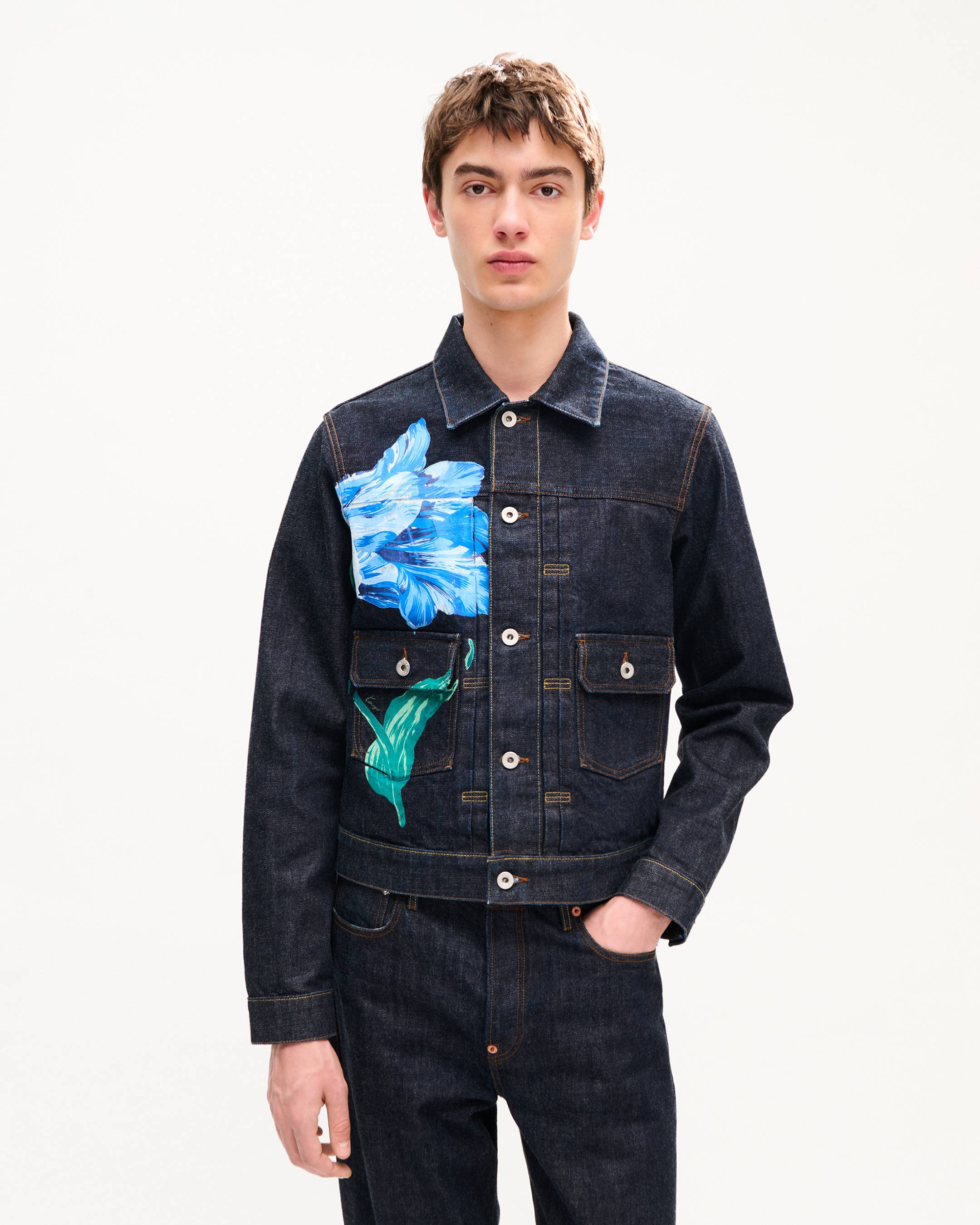 KENZO Tulip' slim pleated trucker jacket in japanese denim | Men's
