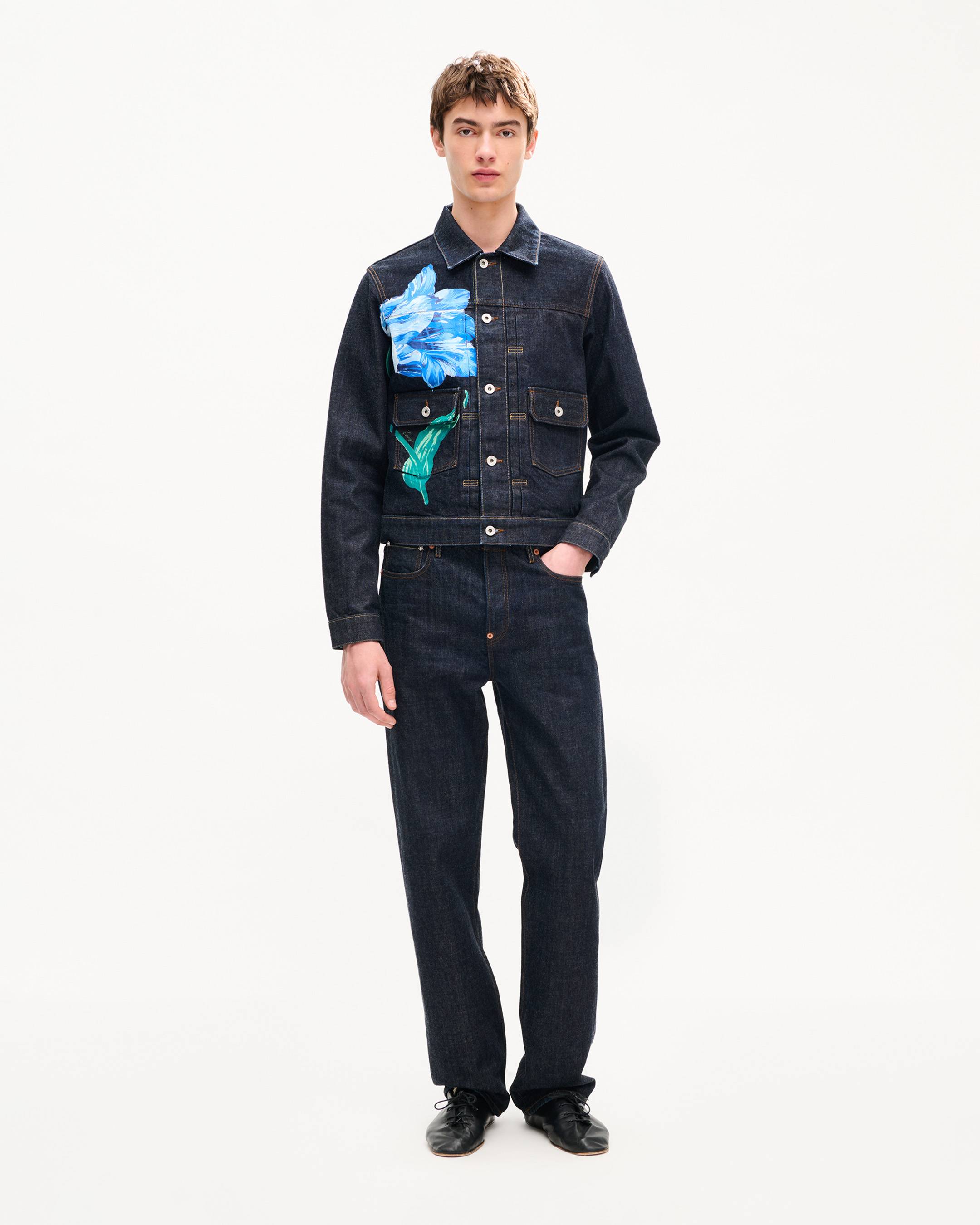KENZO Tulip' slim pleated trucker jacket in japanese denim | Men's