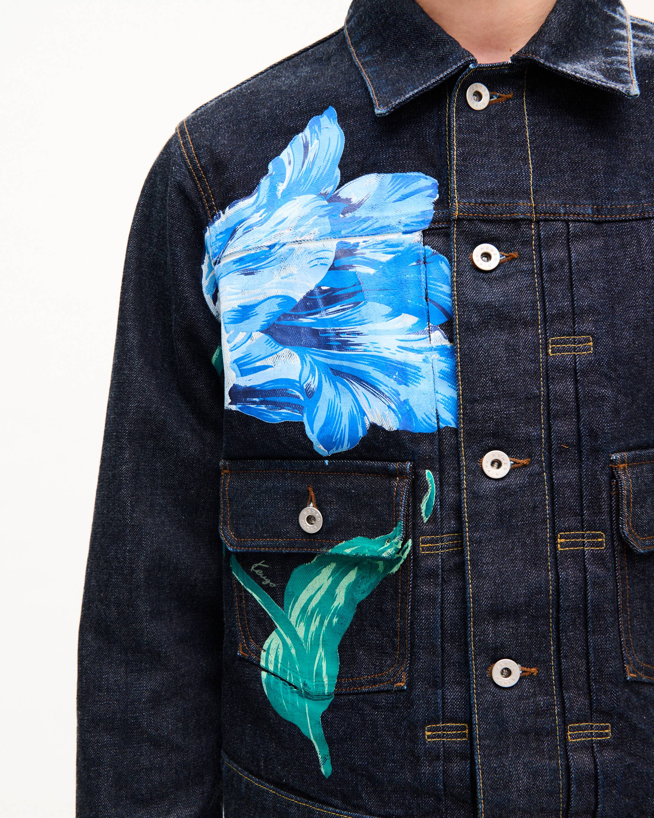 Giacca trucker a pieghe slim in denim giapponese 'KENZO Tulip'