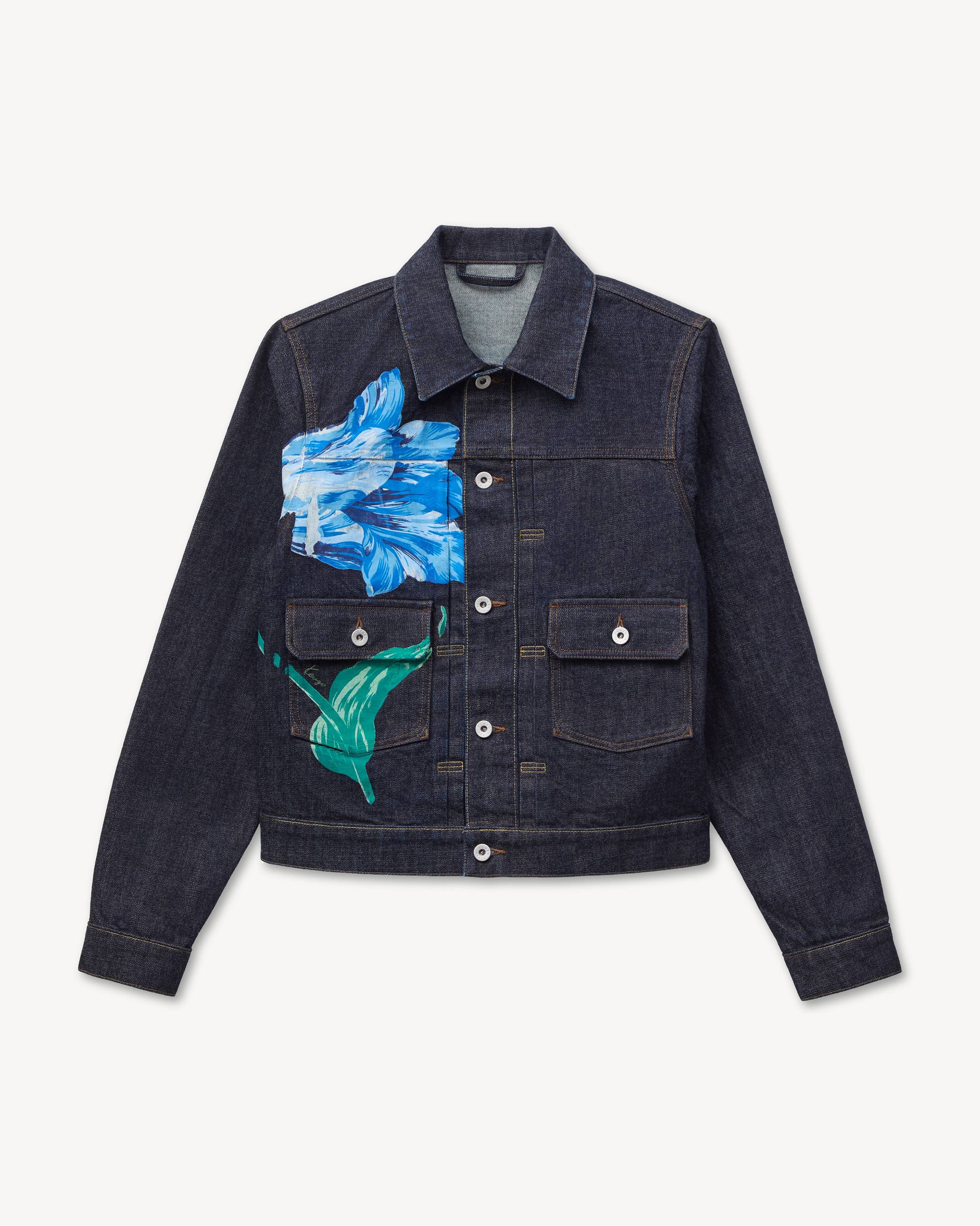 Kenzo フラワー プリント ショート丈 ジャケット　34 KENZO Tulip' slim pleated trucker jacket in japanese denim | Men's