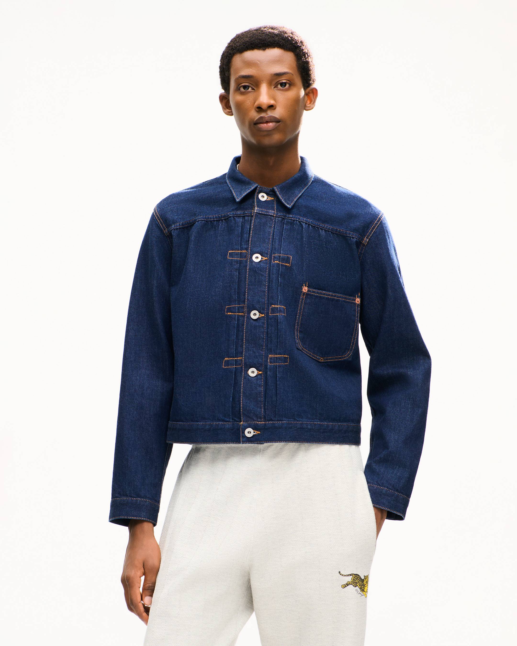KENZO Jumping Tiger' embroidered pleated trucker jacket in
