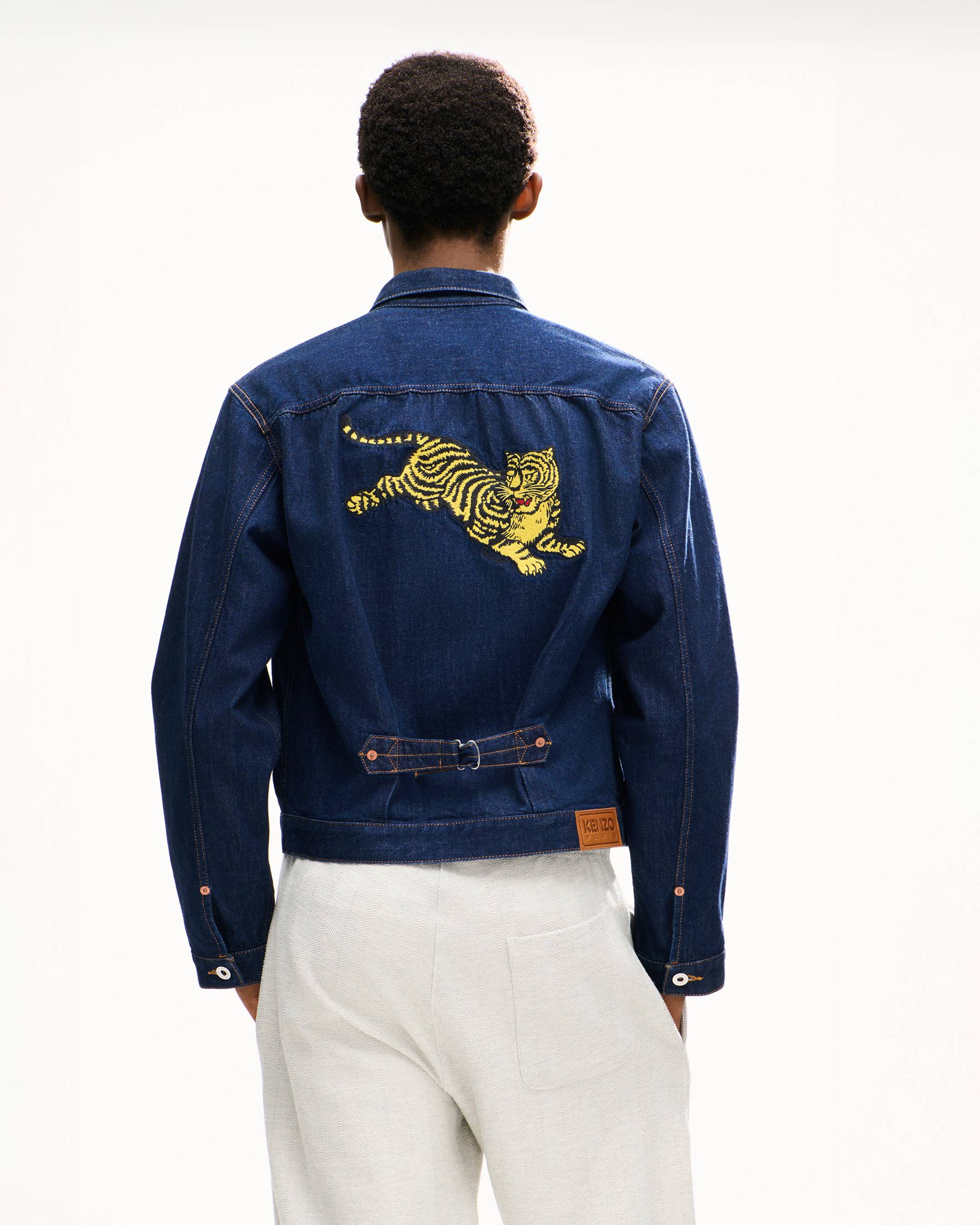 Chaqueta trucker con pliegues de denim japon&eacute;s bordada 'KENZO Jumping Tiger'