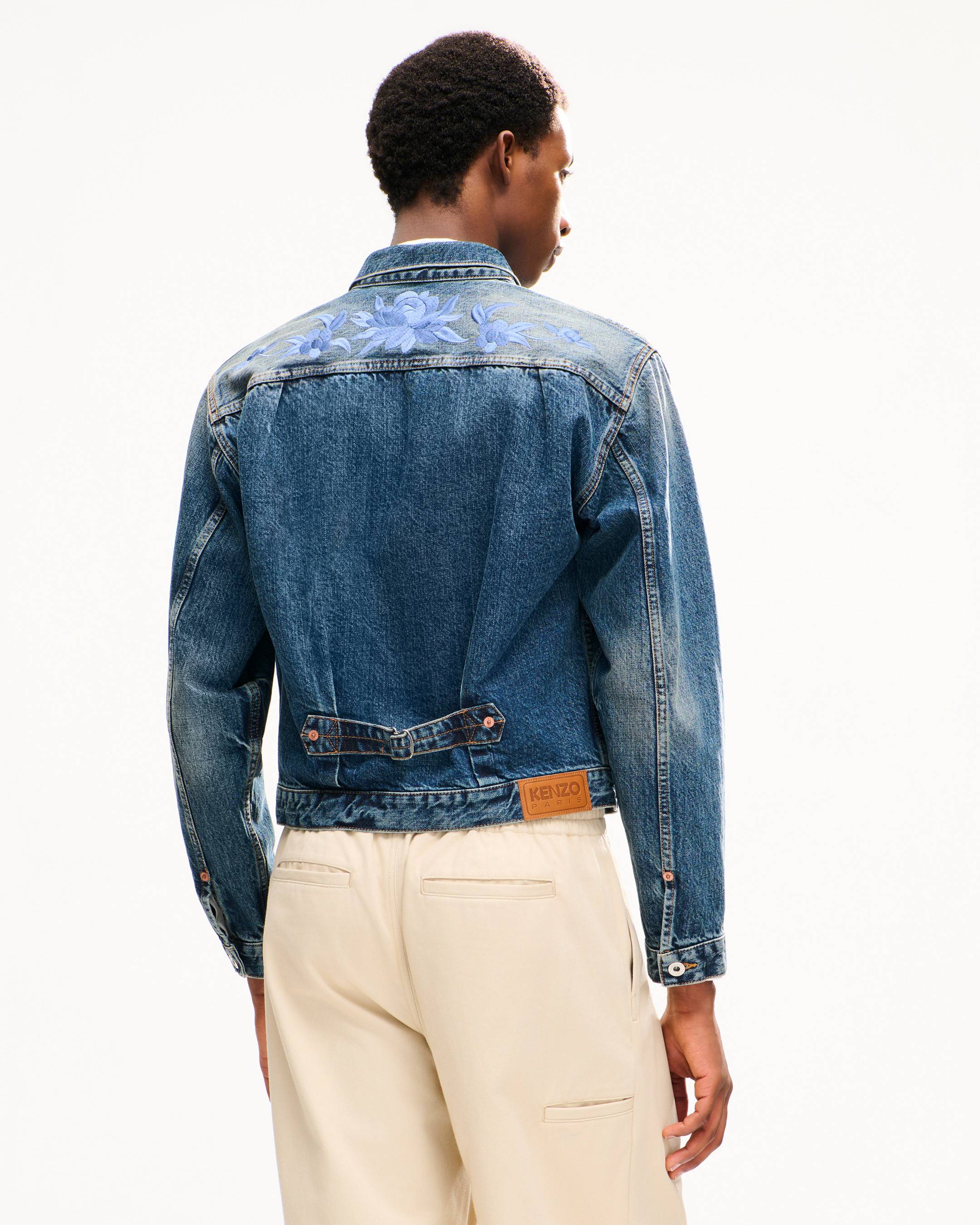 Chaqueta trucker cropped con pliegues de denim japon&eacute;s 'KENZO Wildflower'
