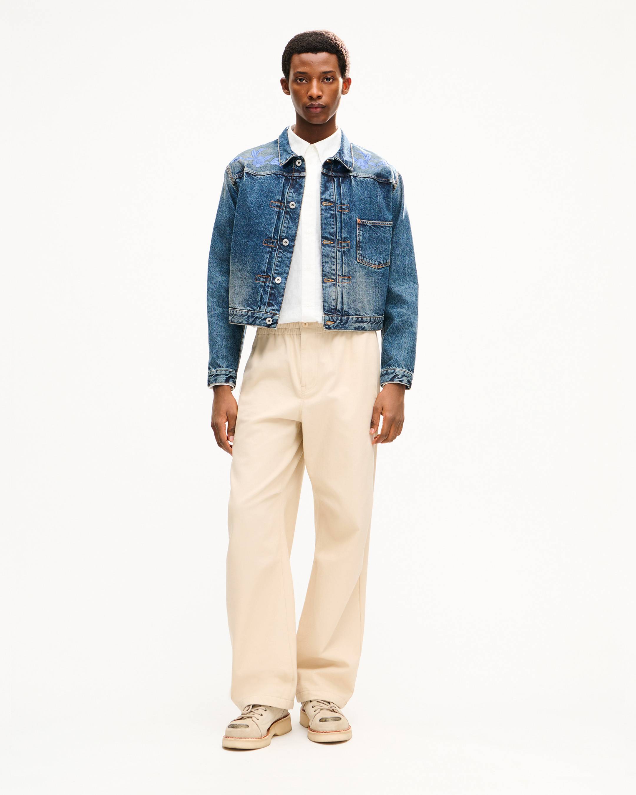 Chaqueta trucker cropped con pliegues de denim japon&eacute;s 'KENZO Wildflower'