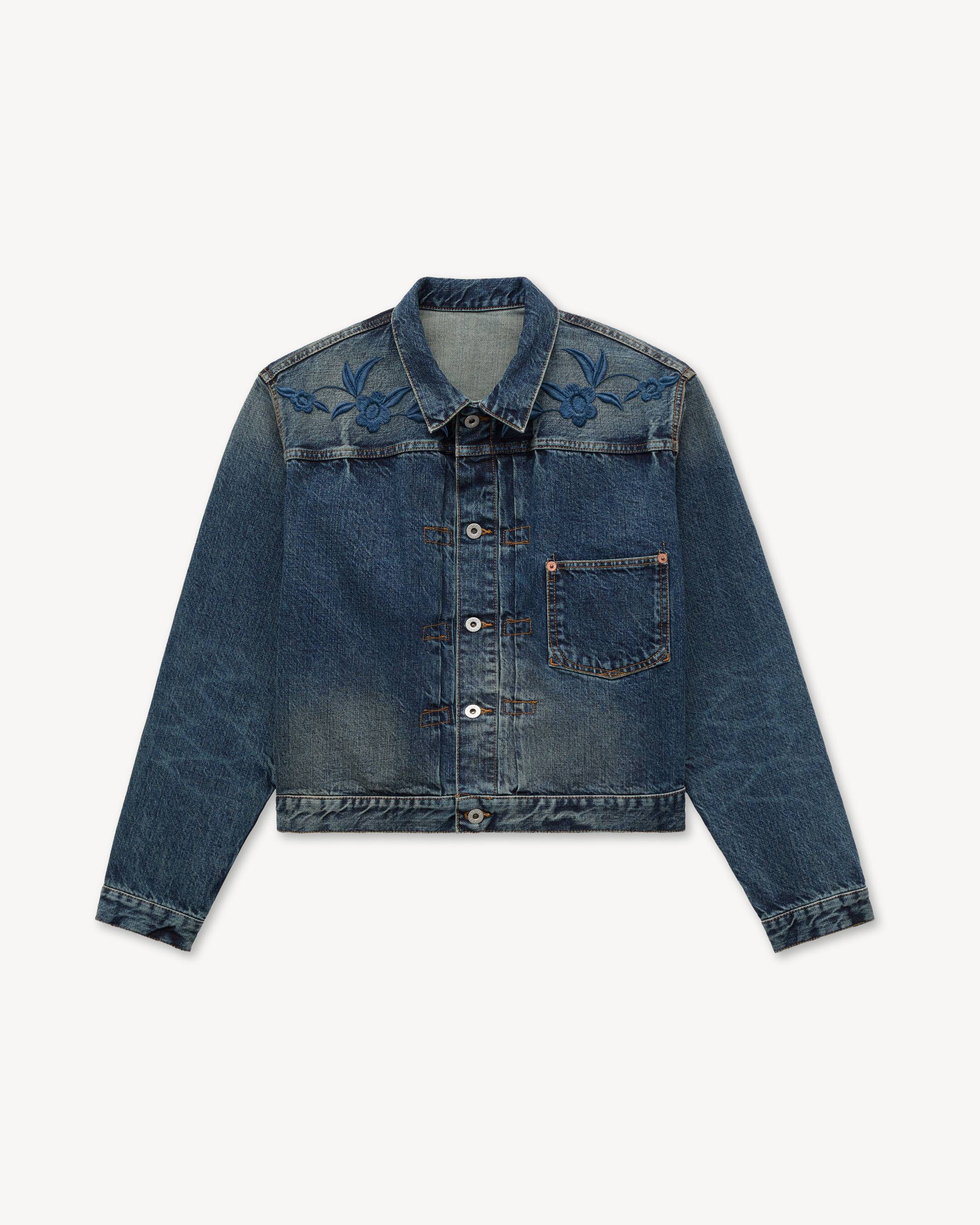 Chaqueta trucker cropped con pliegues de denim japon&eacute;s 'KENZO Wildflower'