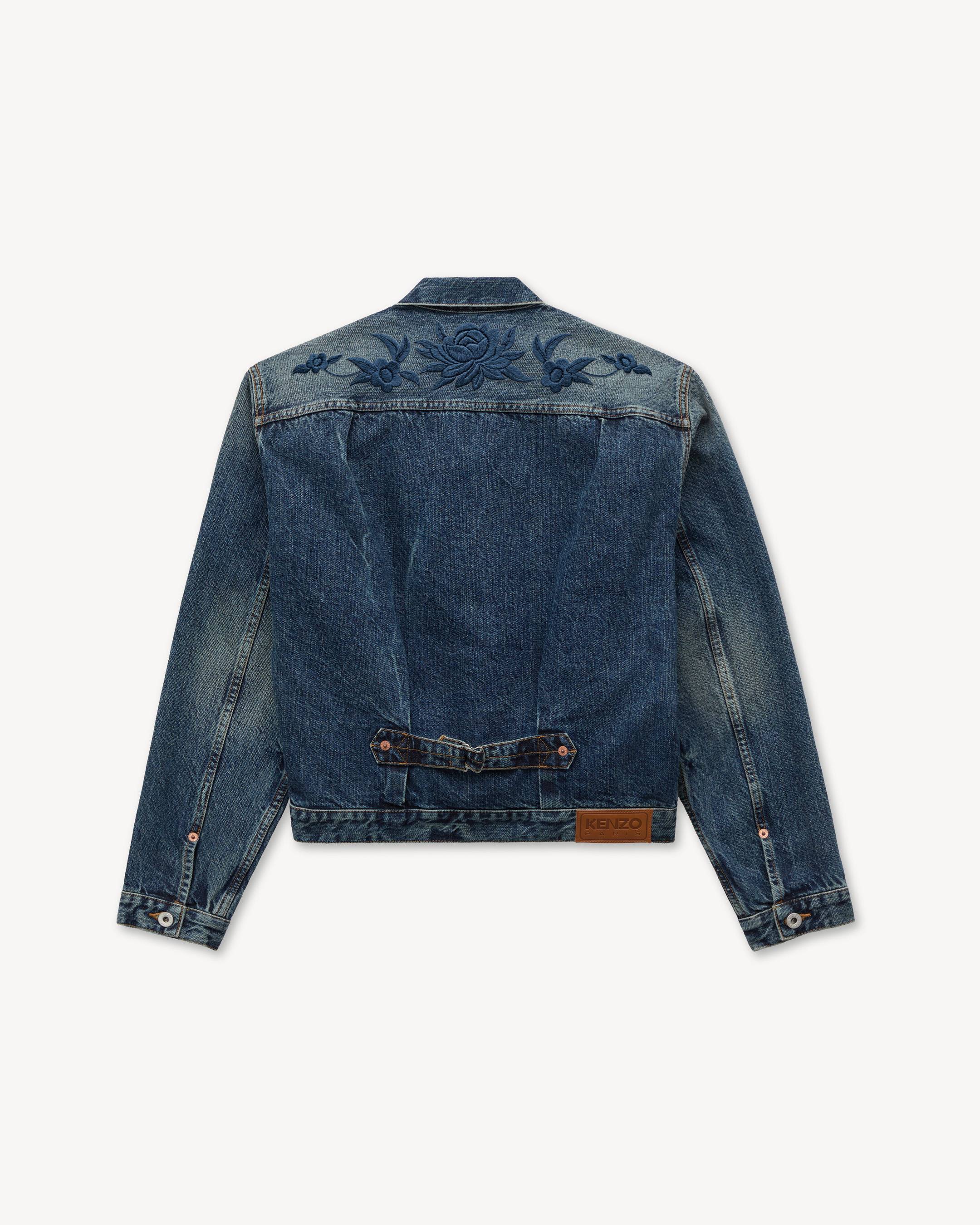 Chaqueta trucker cropped con pliegues de denim japon&eacute;s 'KENZO Wildflower'