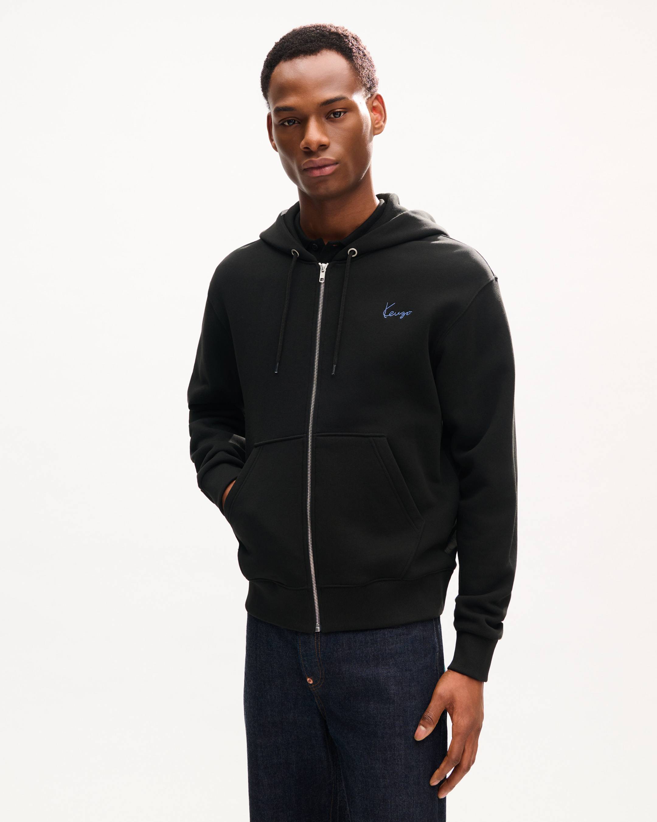 Sweatshirt &agrave; capuche zipp&eacute; brod&eacute; 'KENZO Signature' en coton