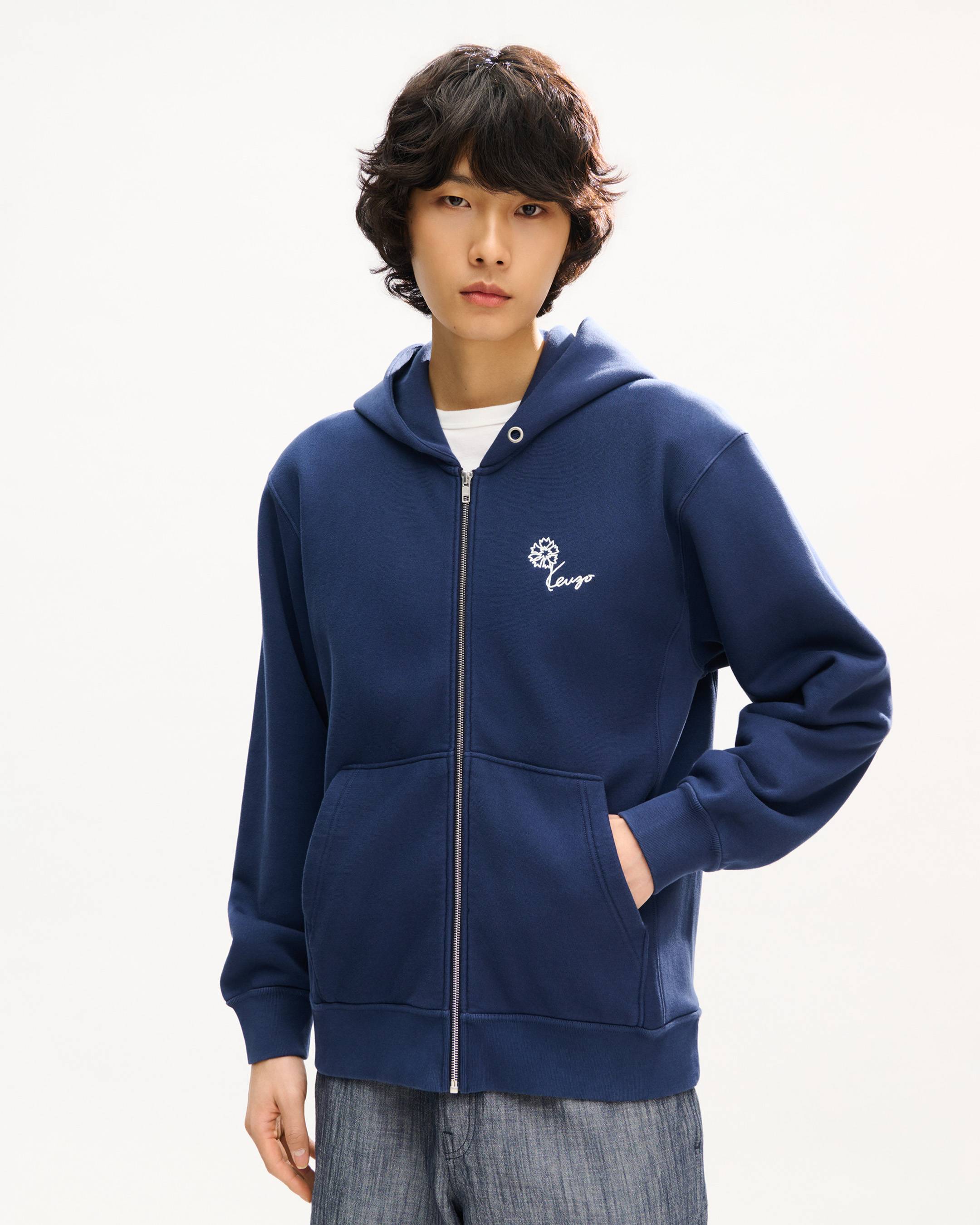 Sweatshirt &agrave; capuche zipp&eacute; brod&eacute; 'KENZO Tulip' en coton